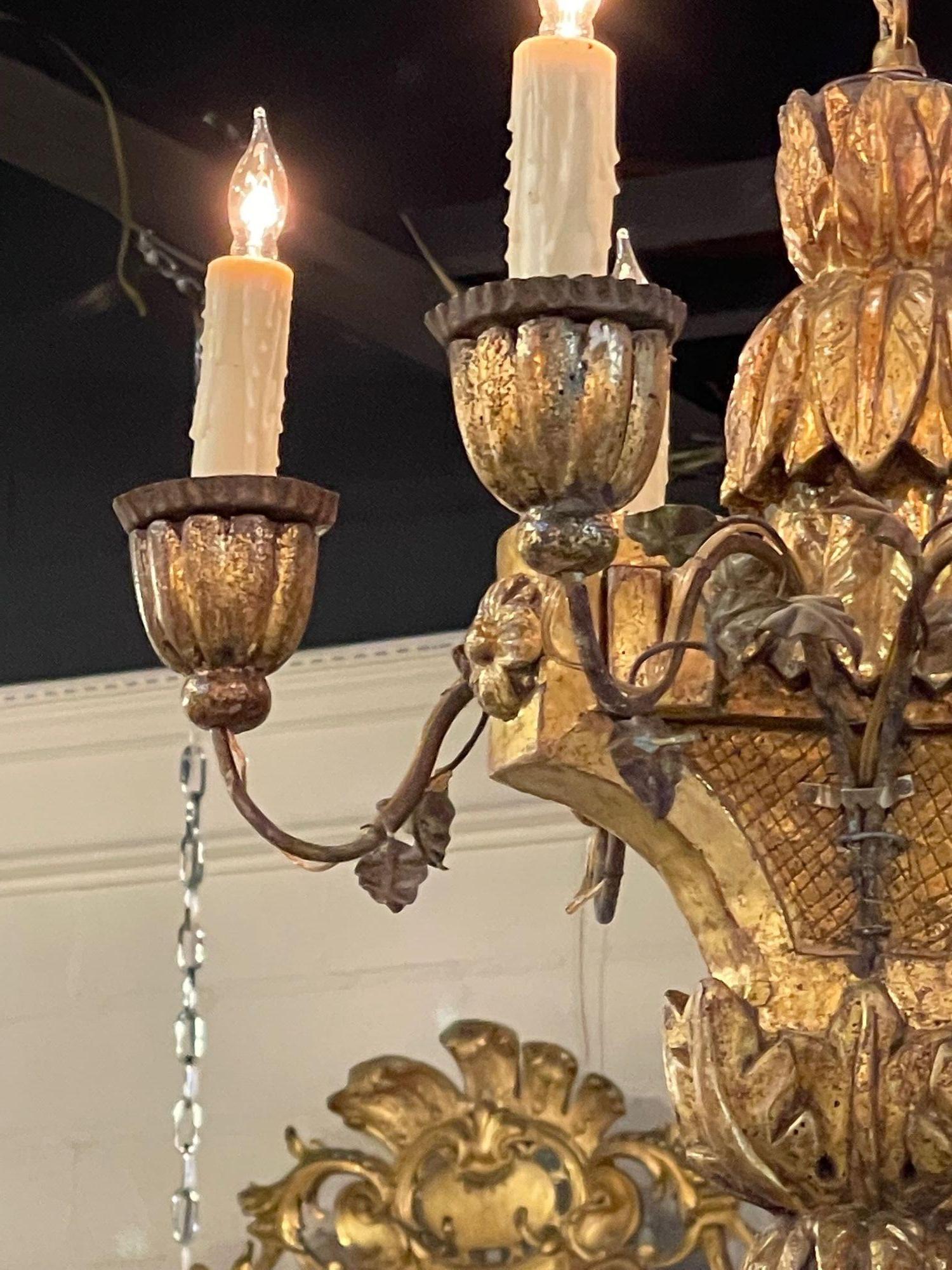 18th Century and Earlier Italian Carved Giltwood Chandelier For Sale