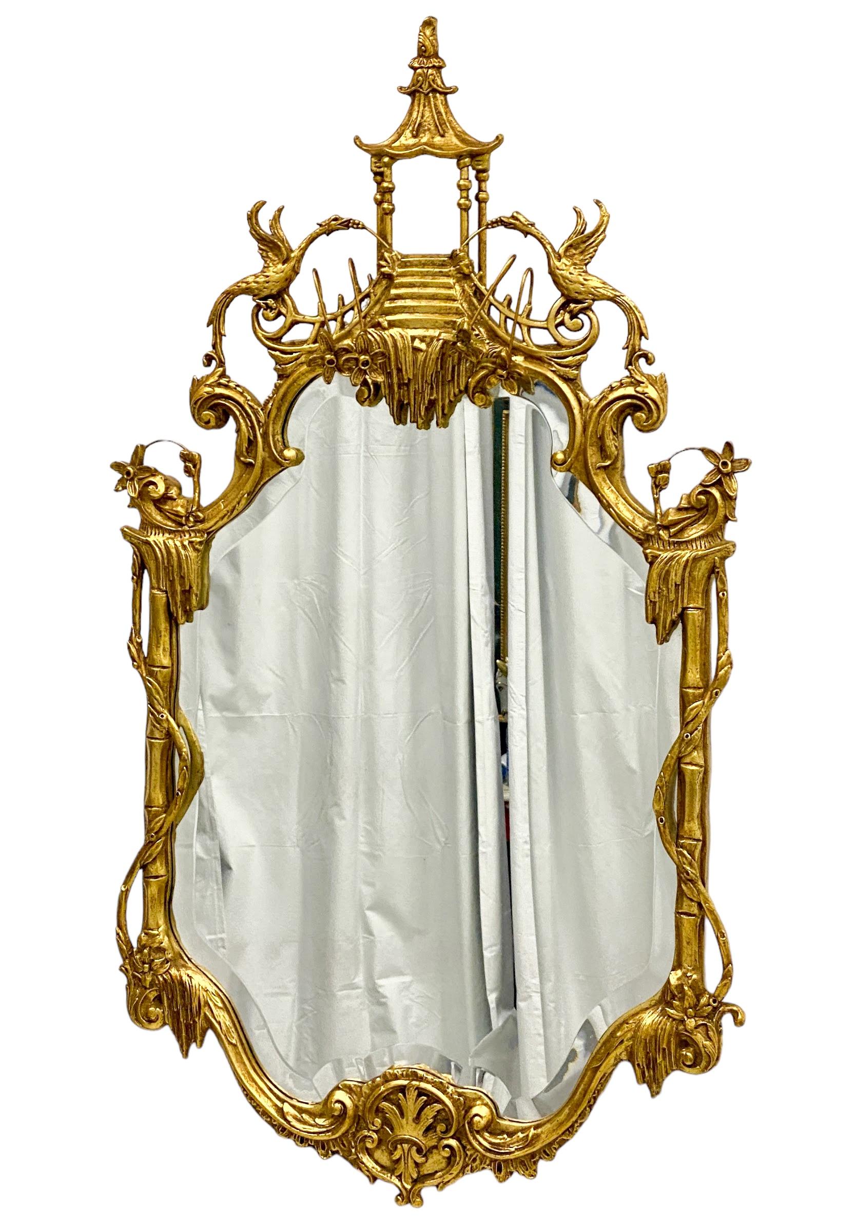 20th Century Italian Carved Giltwood Chinese Chippendale Style Mirror Att. Friedman Bros.