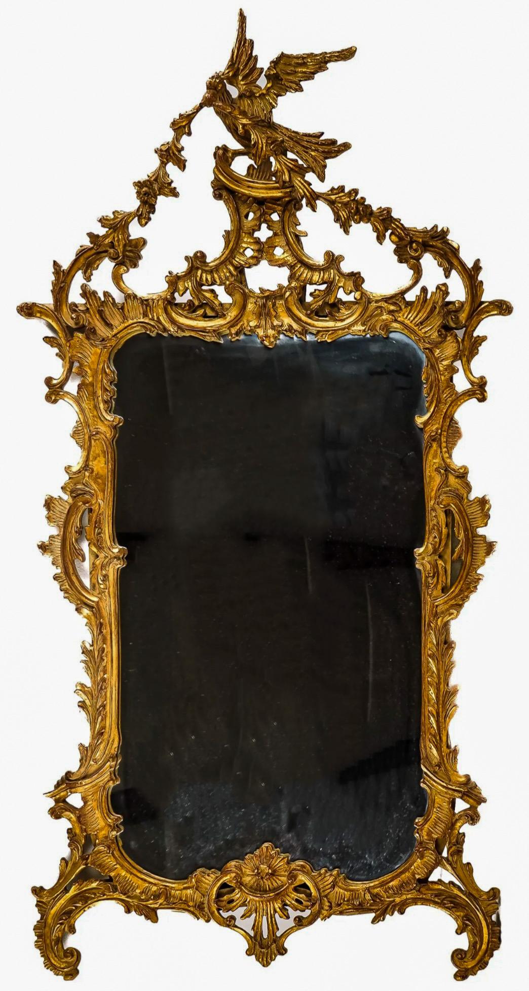 20th Century Italian Carved Giltwood Chinese Chippendale Style Mirror By Carver’s Gild