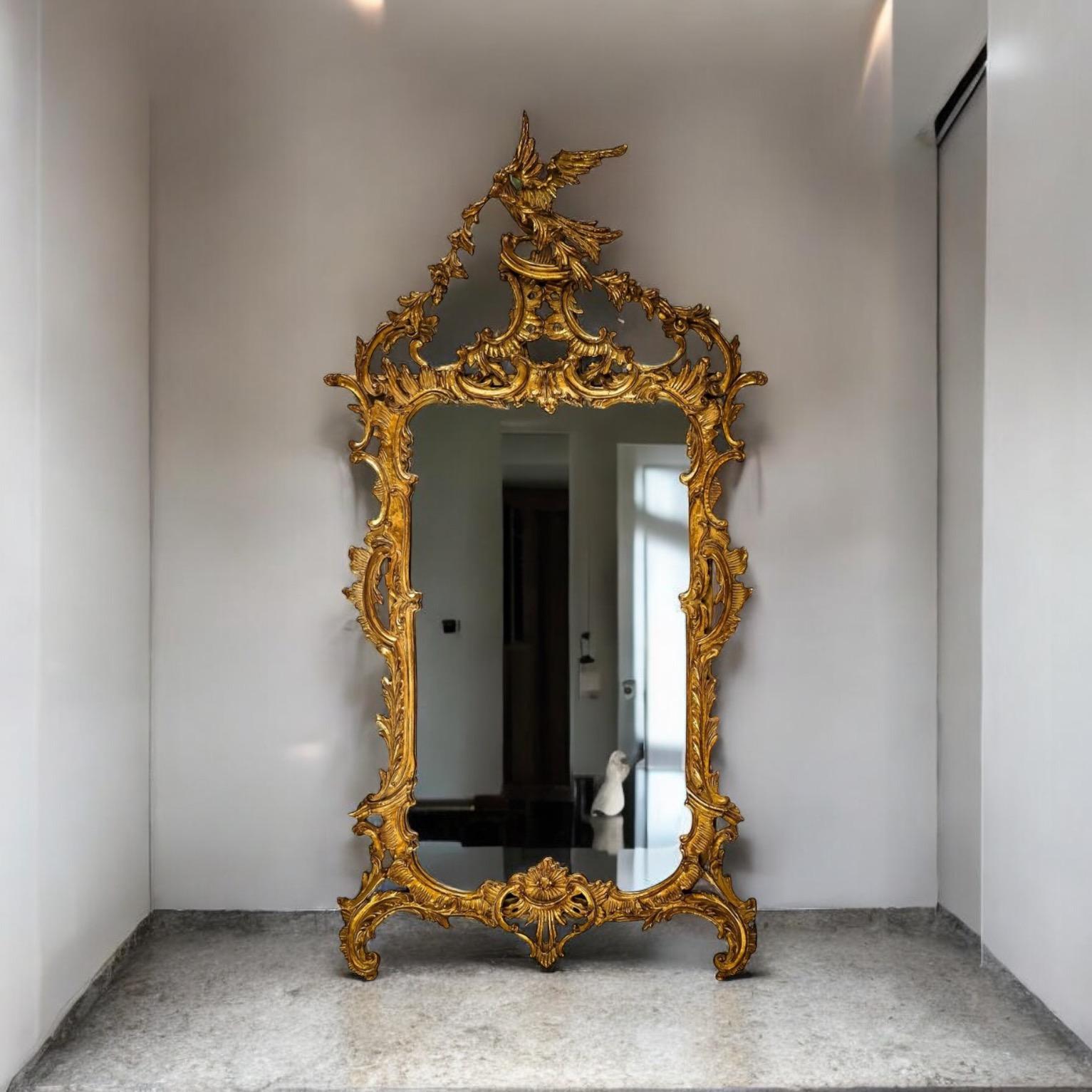 20th Century Italian Carved Giltwood Chinese Chippendale Style Mirror By Carver’s Guild For Sale
