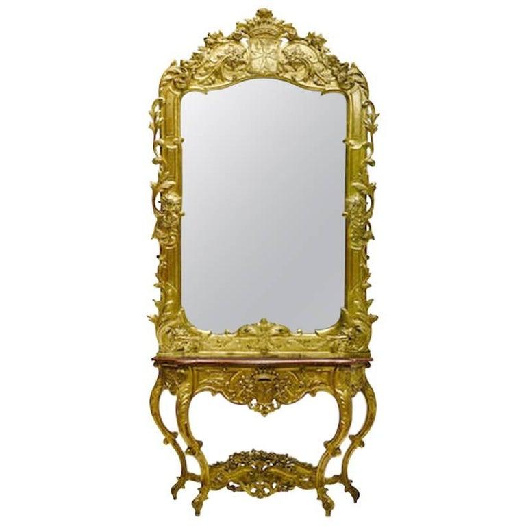 Italian Carved Giltwood Console and Mirror, Maltese 19th Century 8