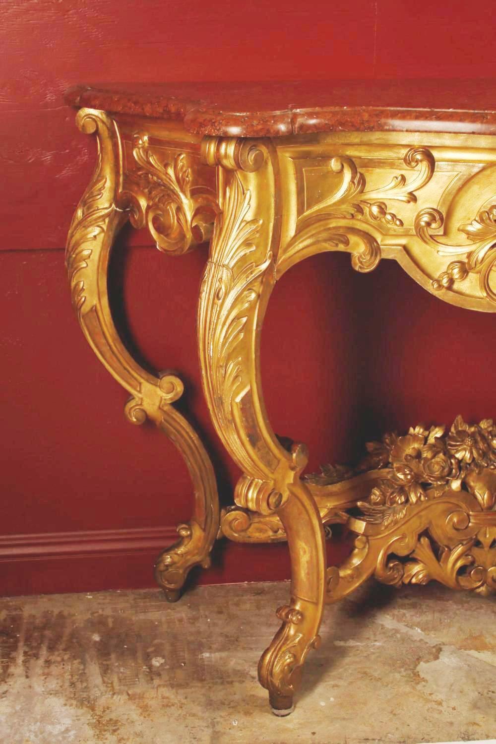 Italian Carved Giltwood Console and Mirror, Maltese 19th Century In Good Condition In Cypress, CA