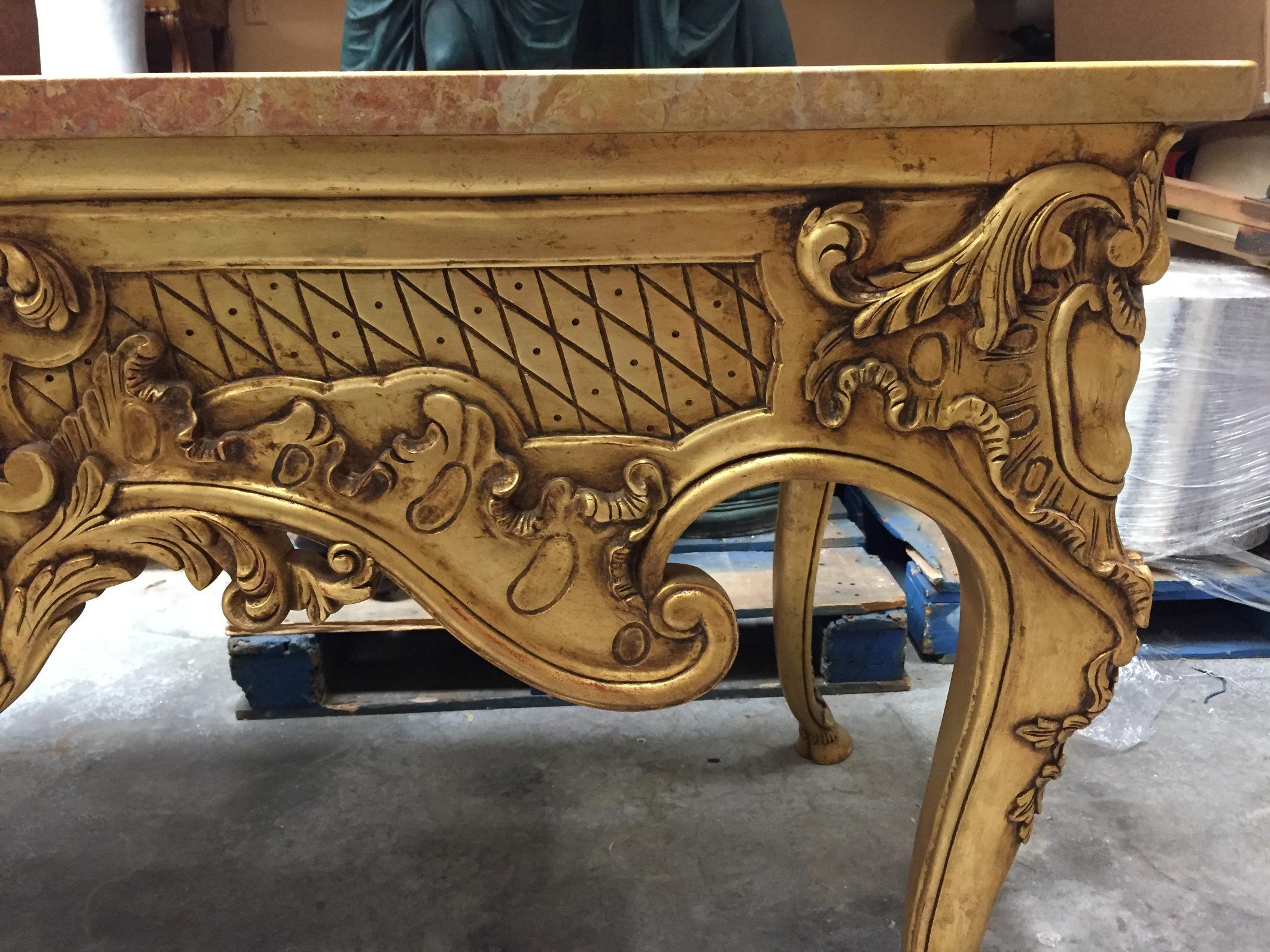 Italian Carved Giltwood Console Table with Marble Top 5