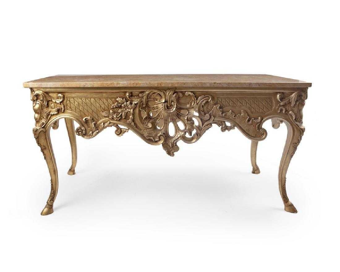 Hand-Carved Italian Carved Giltwood Console Table with Marble Top