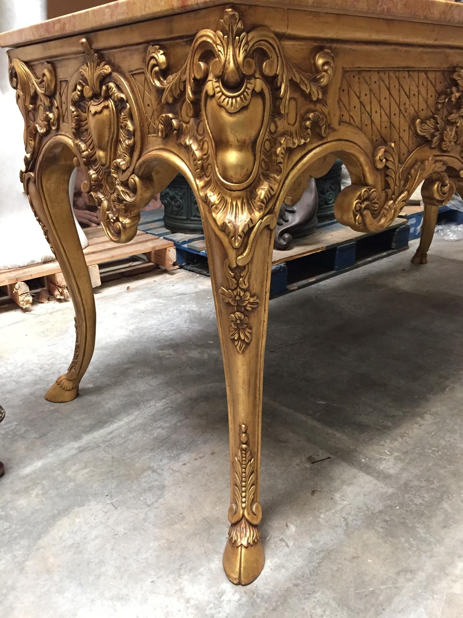 20th Century Italian Carved Giltwood Console Table with Marble Top