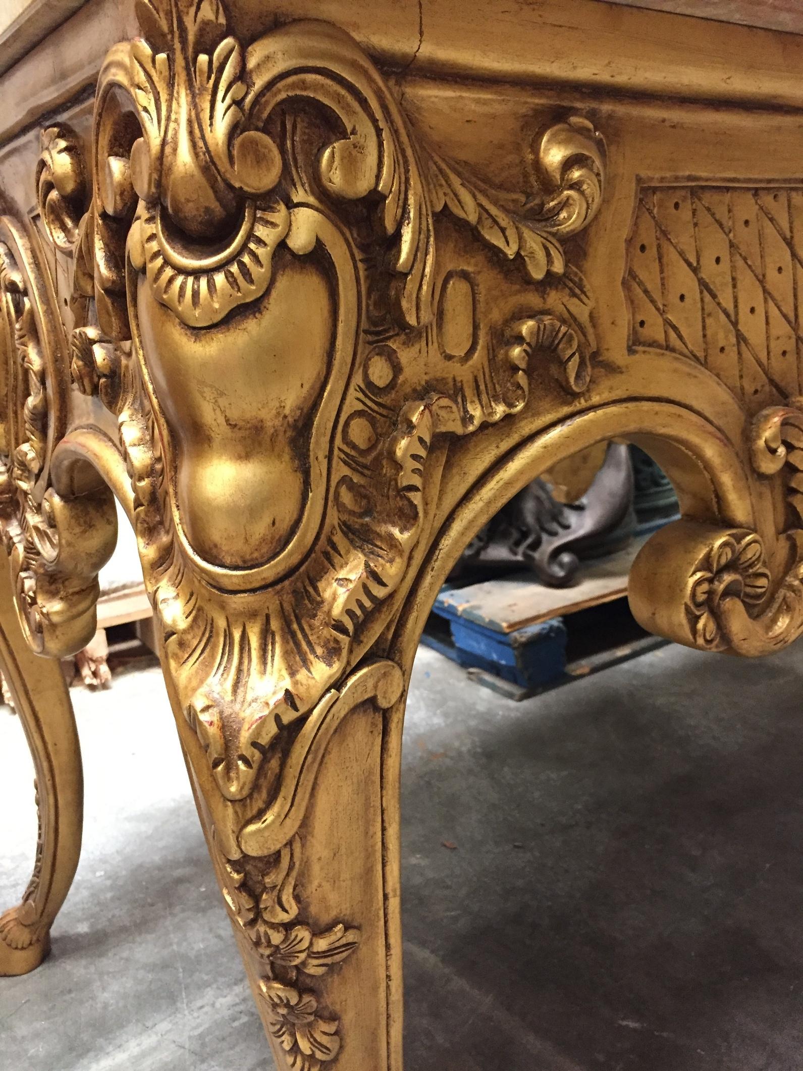 Italian Carved Giltwood Console Table with Marble Top 1