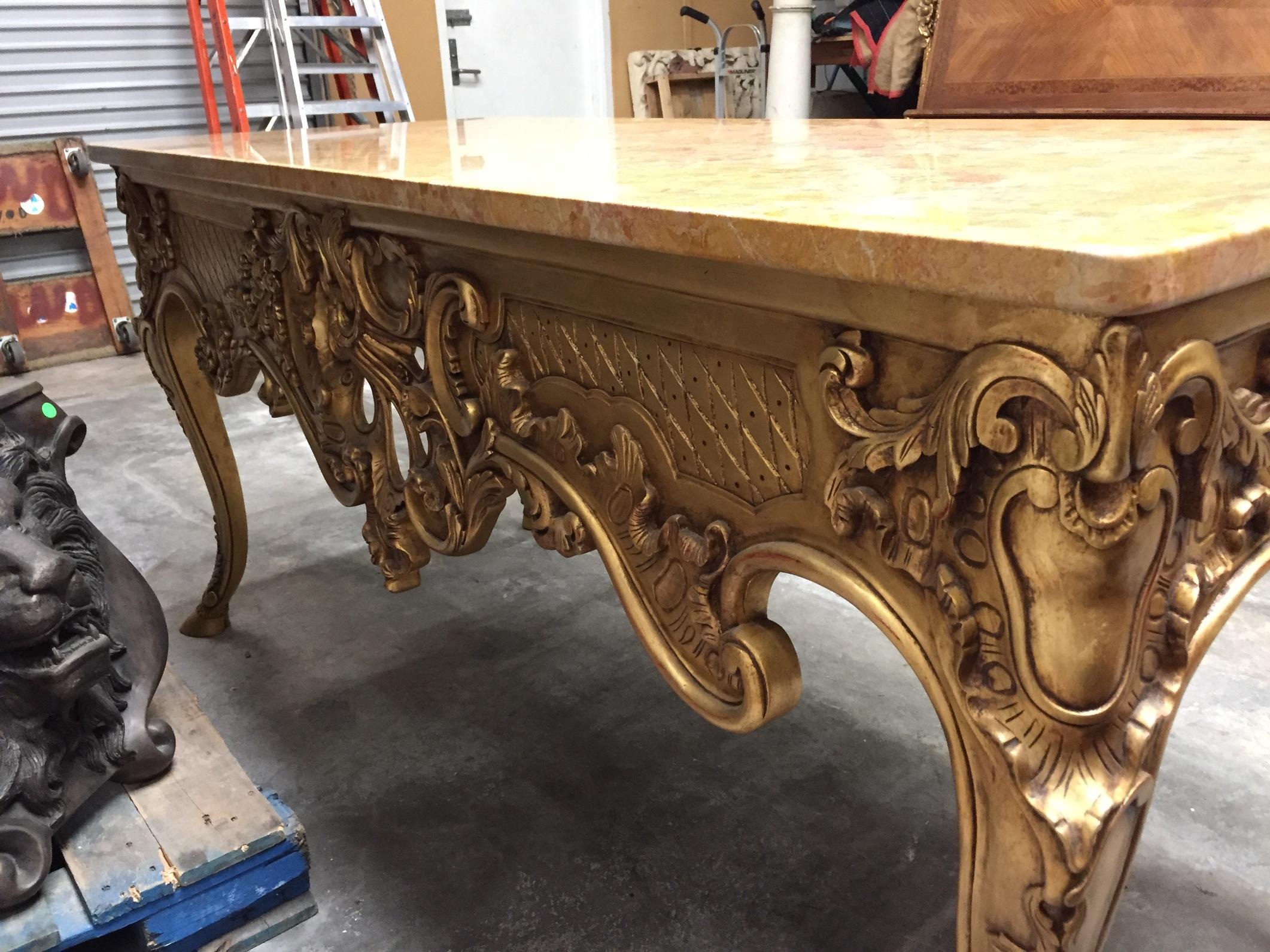 Italian Carved Giltwood Console Table with Marble Top 3