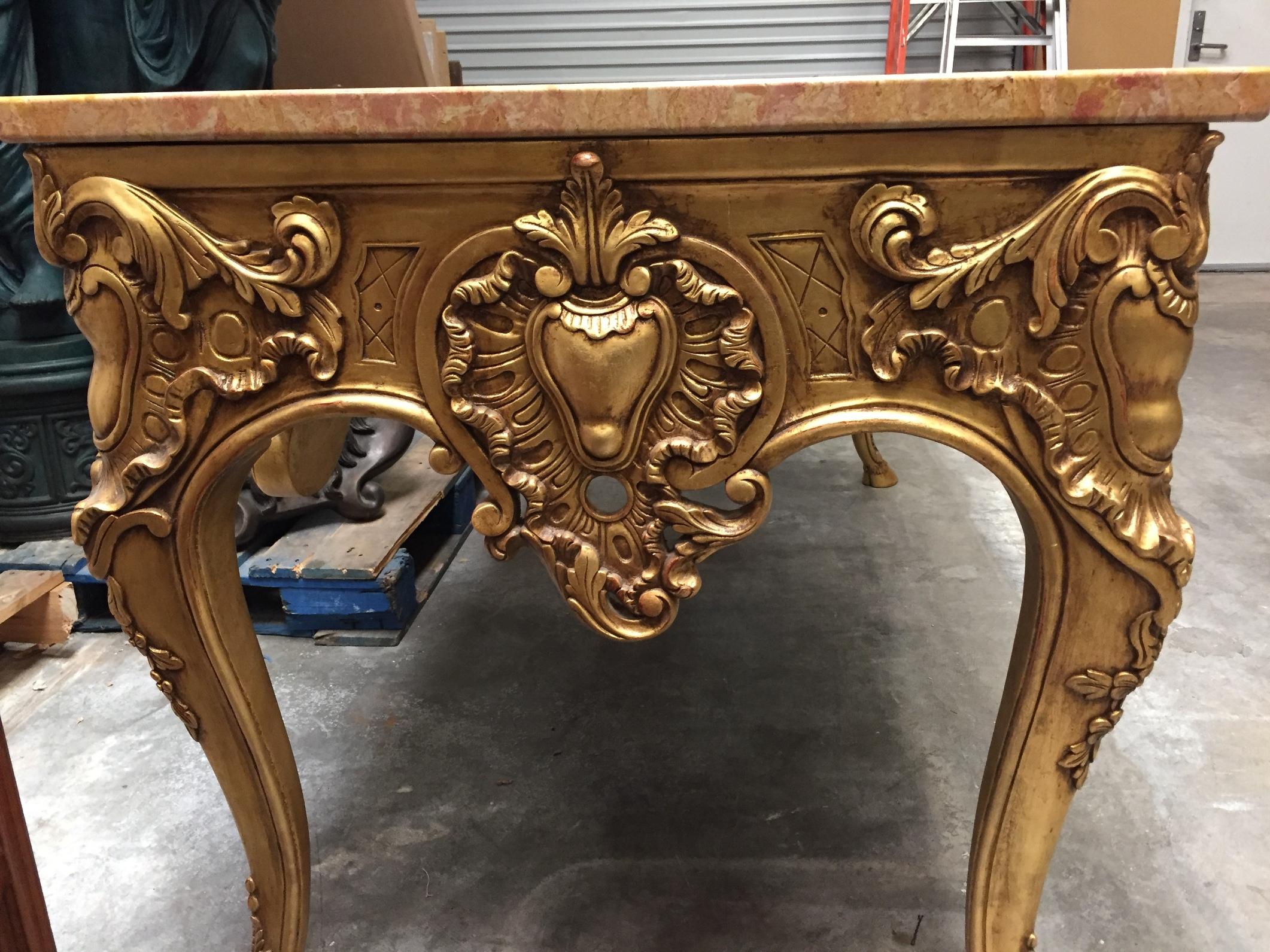 Italian Carved Giltwood Console Table with Marble Top 4
