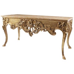 Vintage Italian Carved Giltwood Console Table with Marble Top 