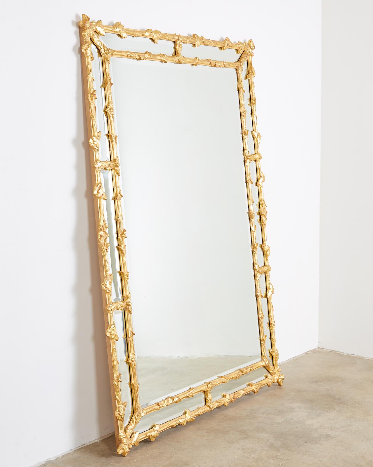 Italian Carved Giltwood Faux Bois Cushion Mirror In Good Condition In Rio Vista, CA