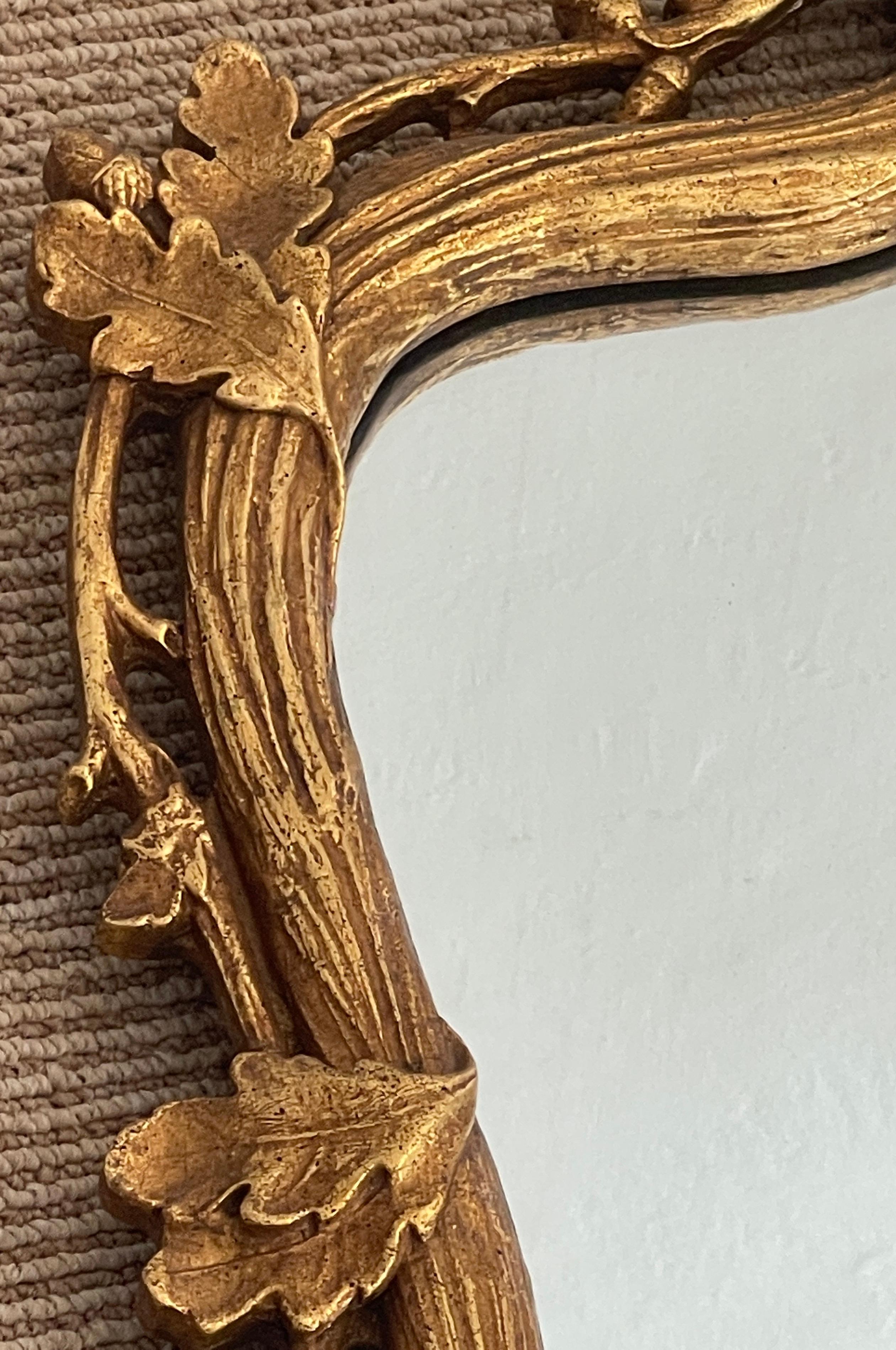 Italian Carved Giltwood Faux Bois & Oak Motif Mirror 1