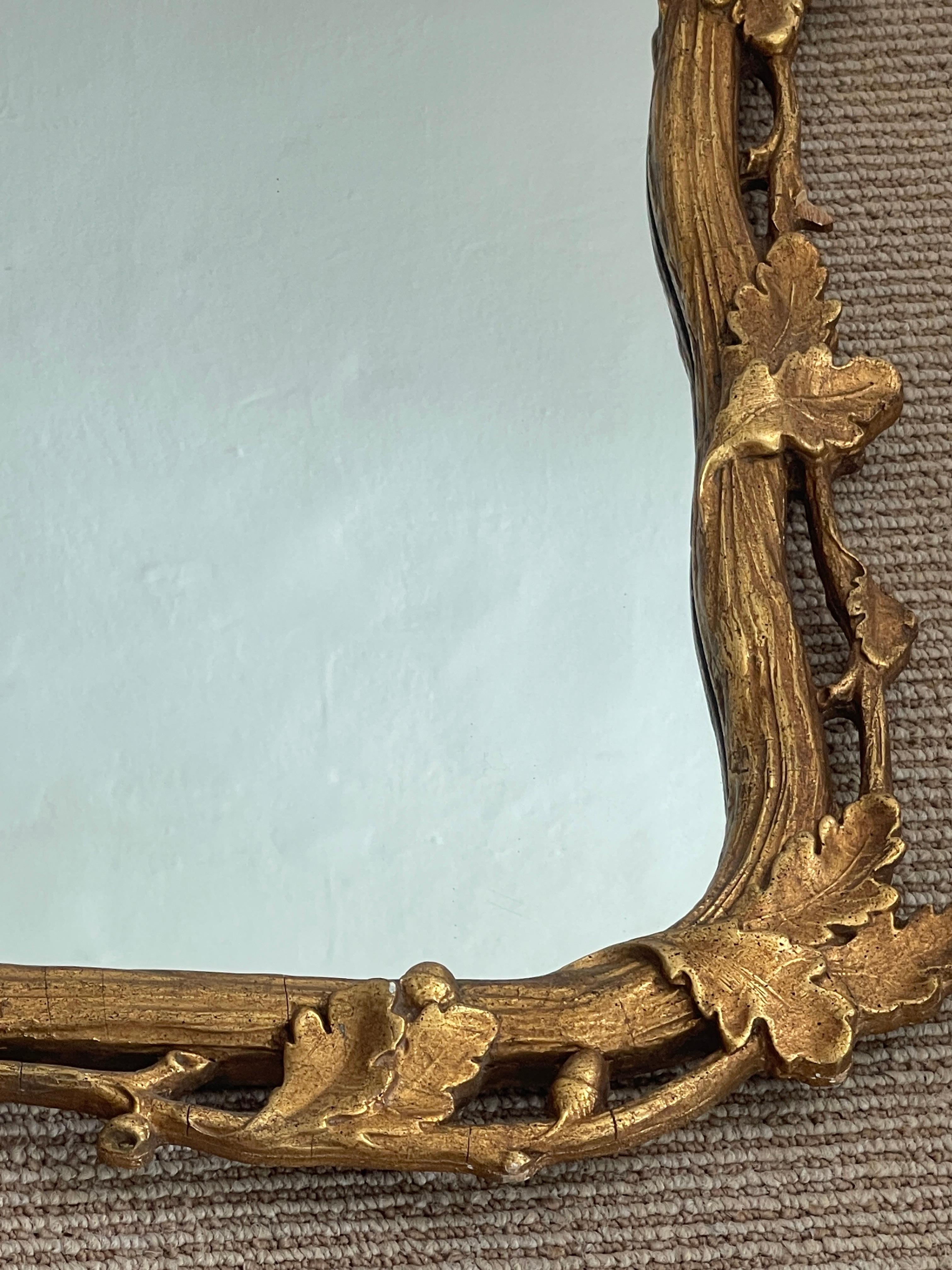 Italian Carved Giltwood Faux Bois & Oak Motif Mirror 5