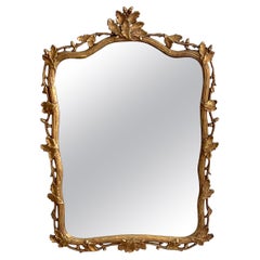 Miroir à motif de chêne en bois doré sculpté italien en faux bois &