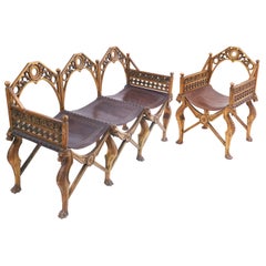 Italian Carved Giltwood Gothic Triple Back Sofa and Armchair c.1910