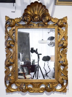 Italian Carved Giltwood Mirror with Shell Pediment and Acanthus Surround
