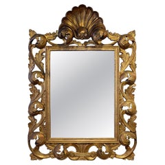 Italian Carved Giltwood Mirror with Shell Pediment and Acanthus Surround