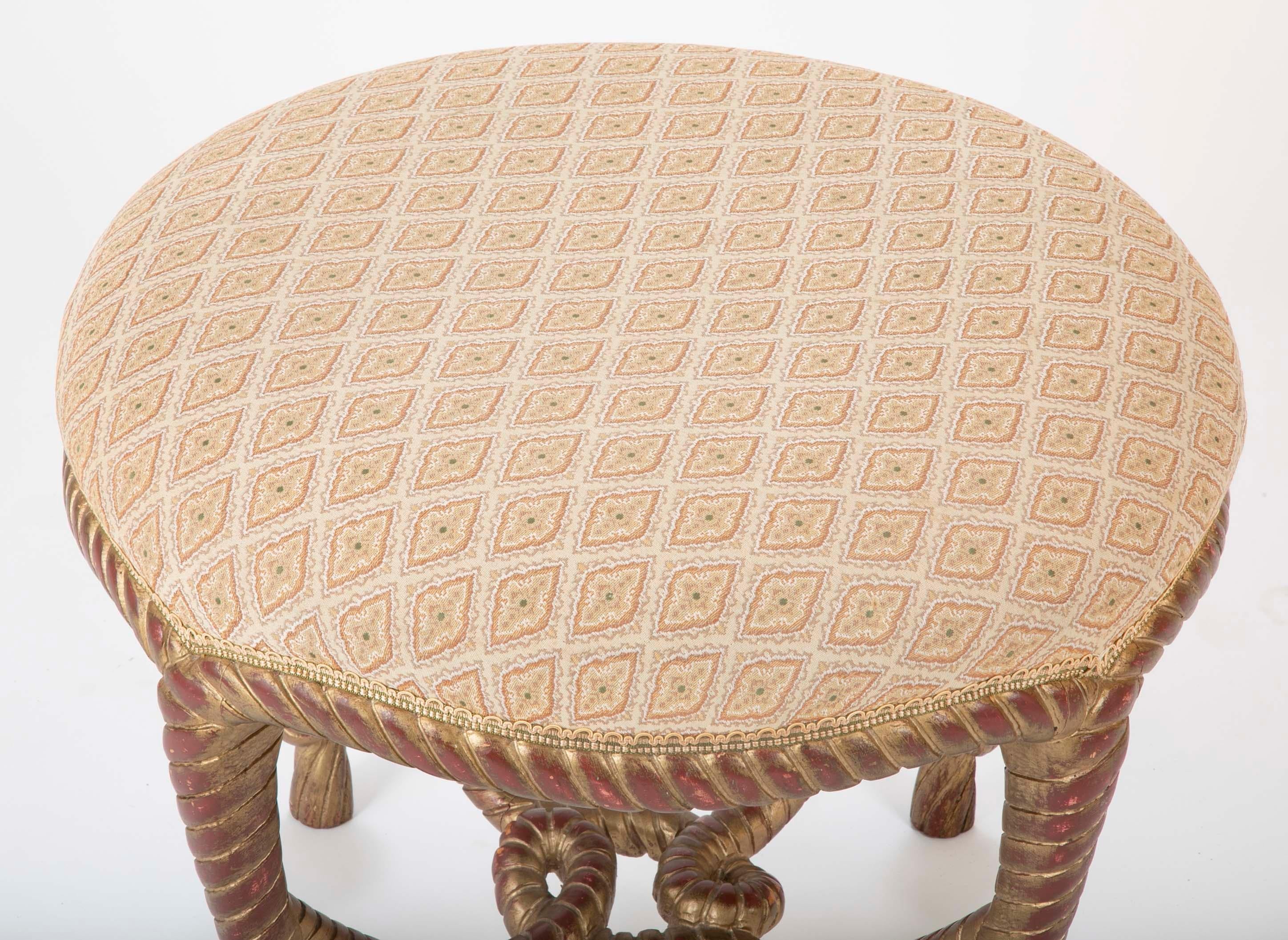 Neoclassical Italian Carved Giltwood Rope and Tassel Stool