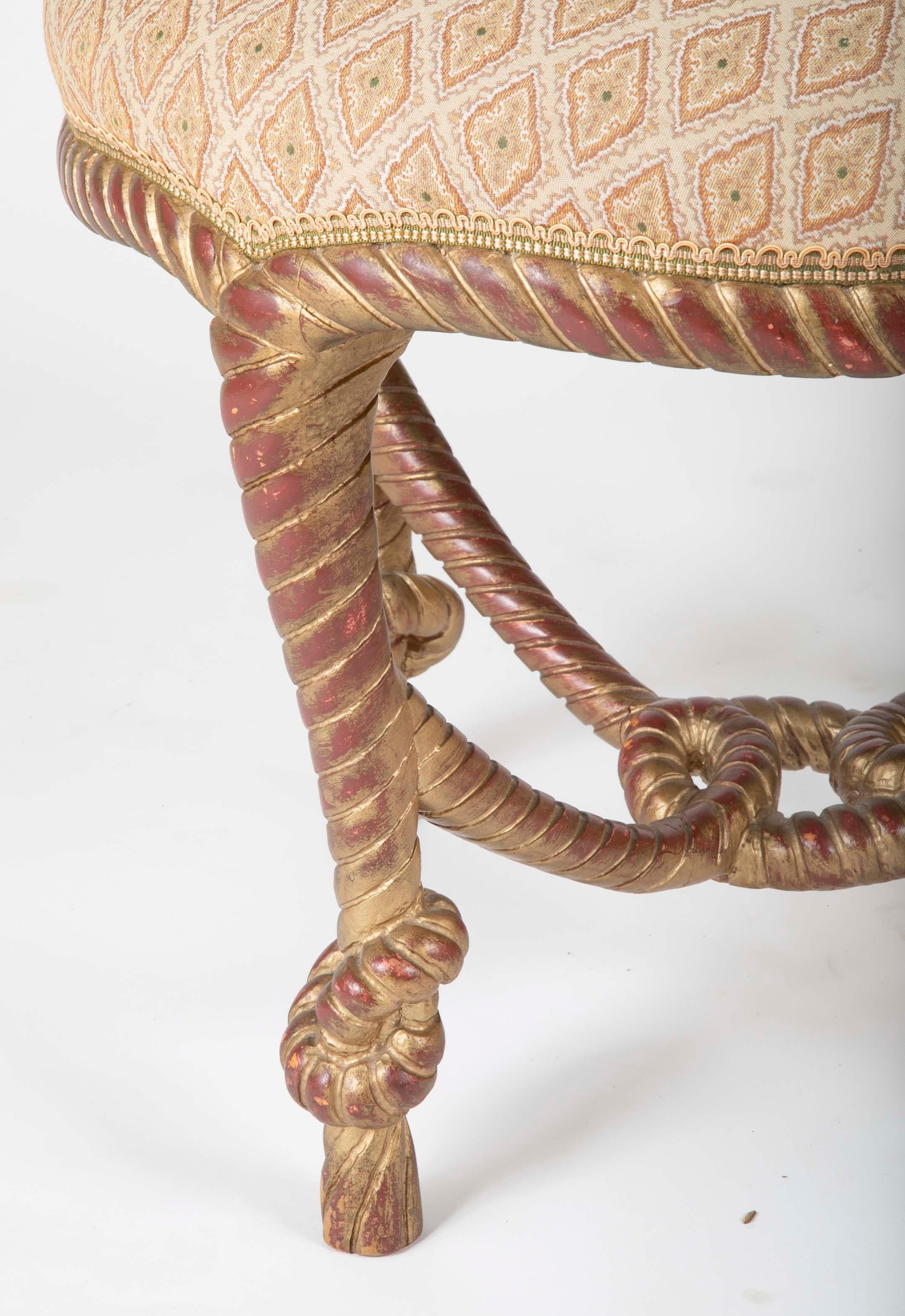 Italian Carved Giltwood Rope and Tassel Stool In Good Condition In Stamford, CT