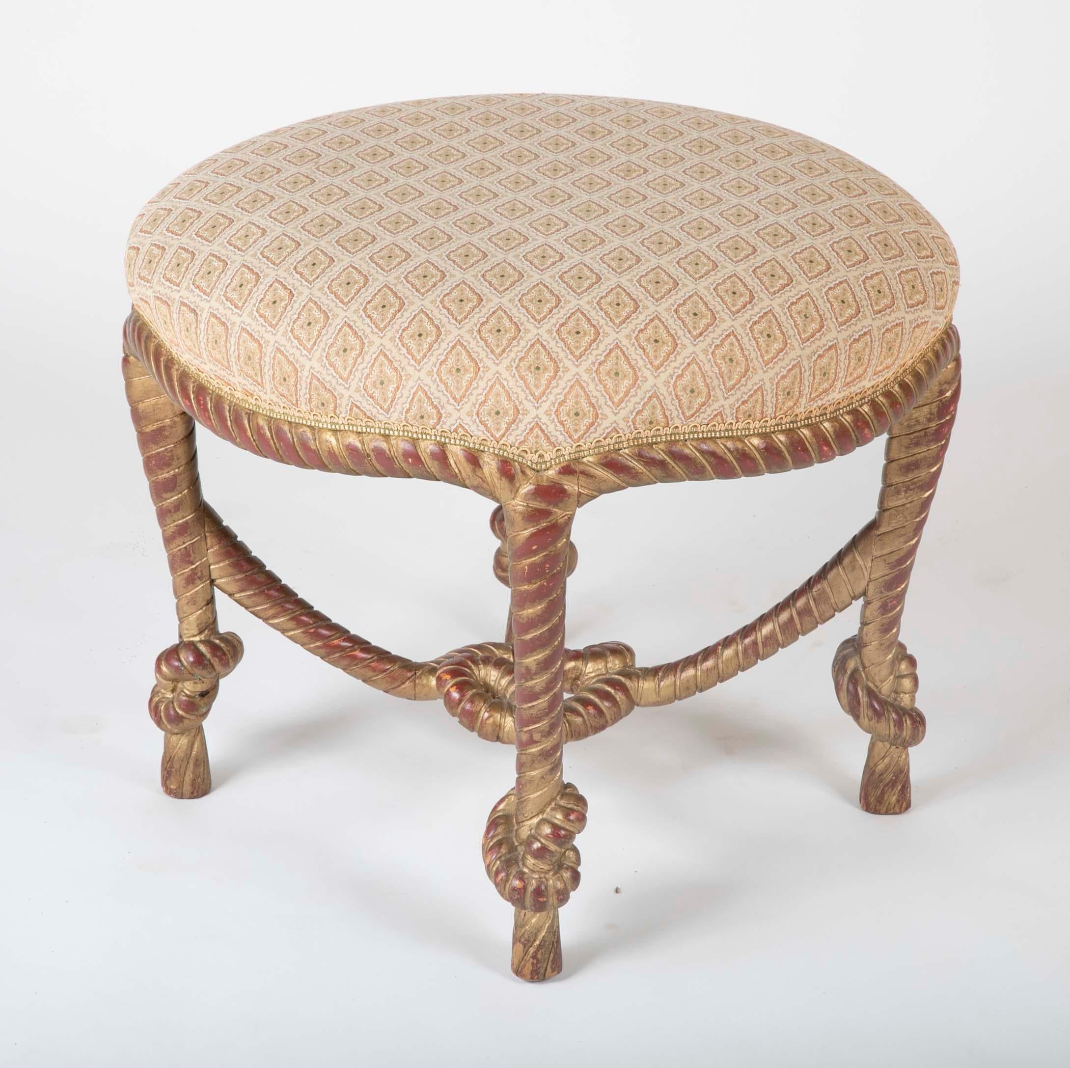 20th Century Italian Carved Giltwood Rope and Tassel Stool
