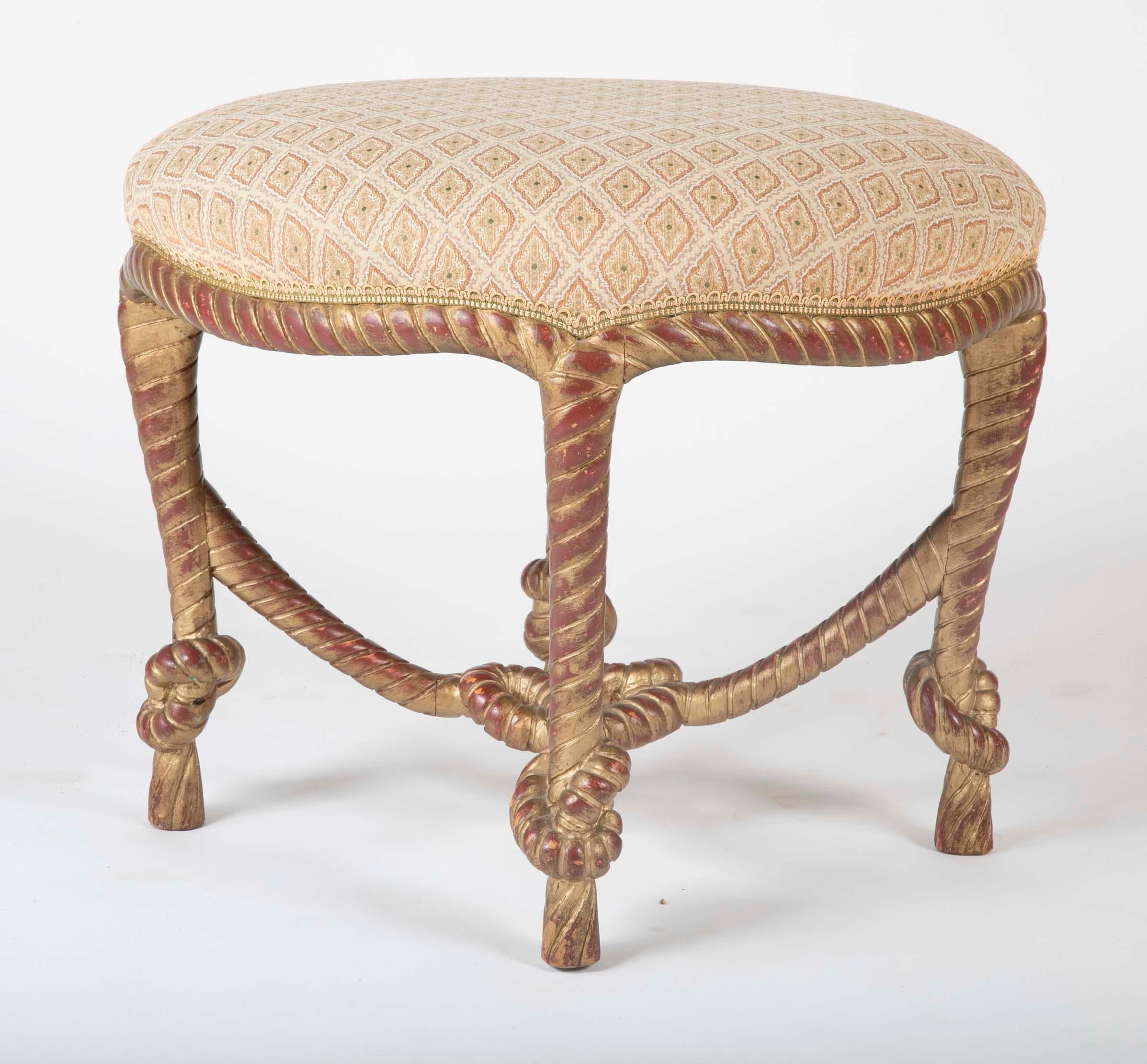 Wood Italian Carved Giltwood Rope and Tassel Stool