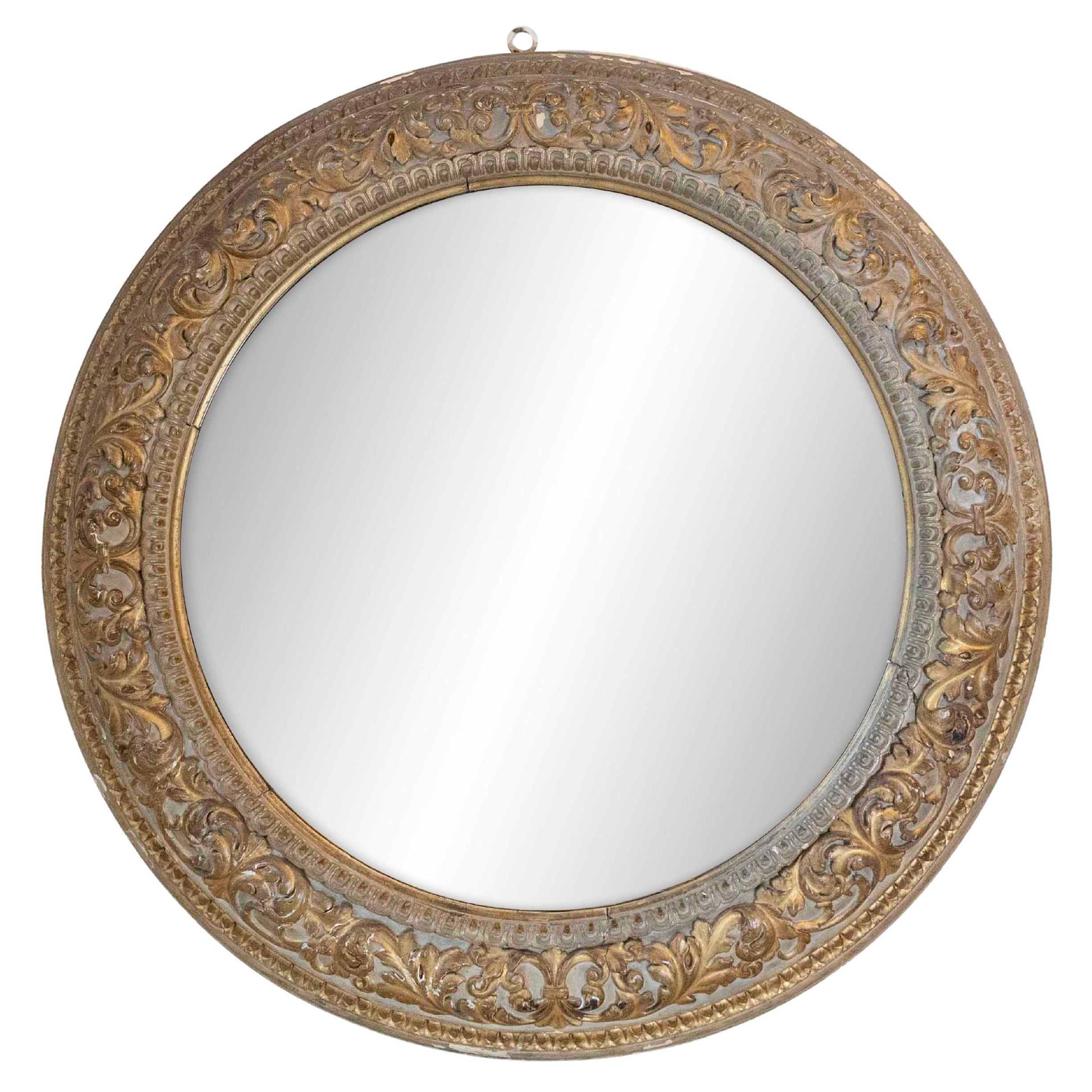Miroir rond italien en bois doré sculpté, 19e siècle