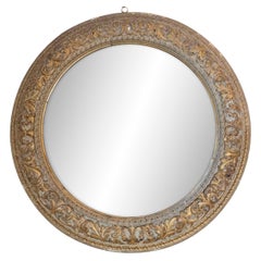 Specchio rotondo italiano in legno dorato intagliato, XIX secolo