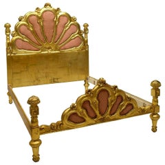 Italian Carved Giltwood Upholstered Bed