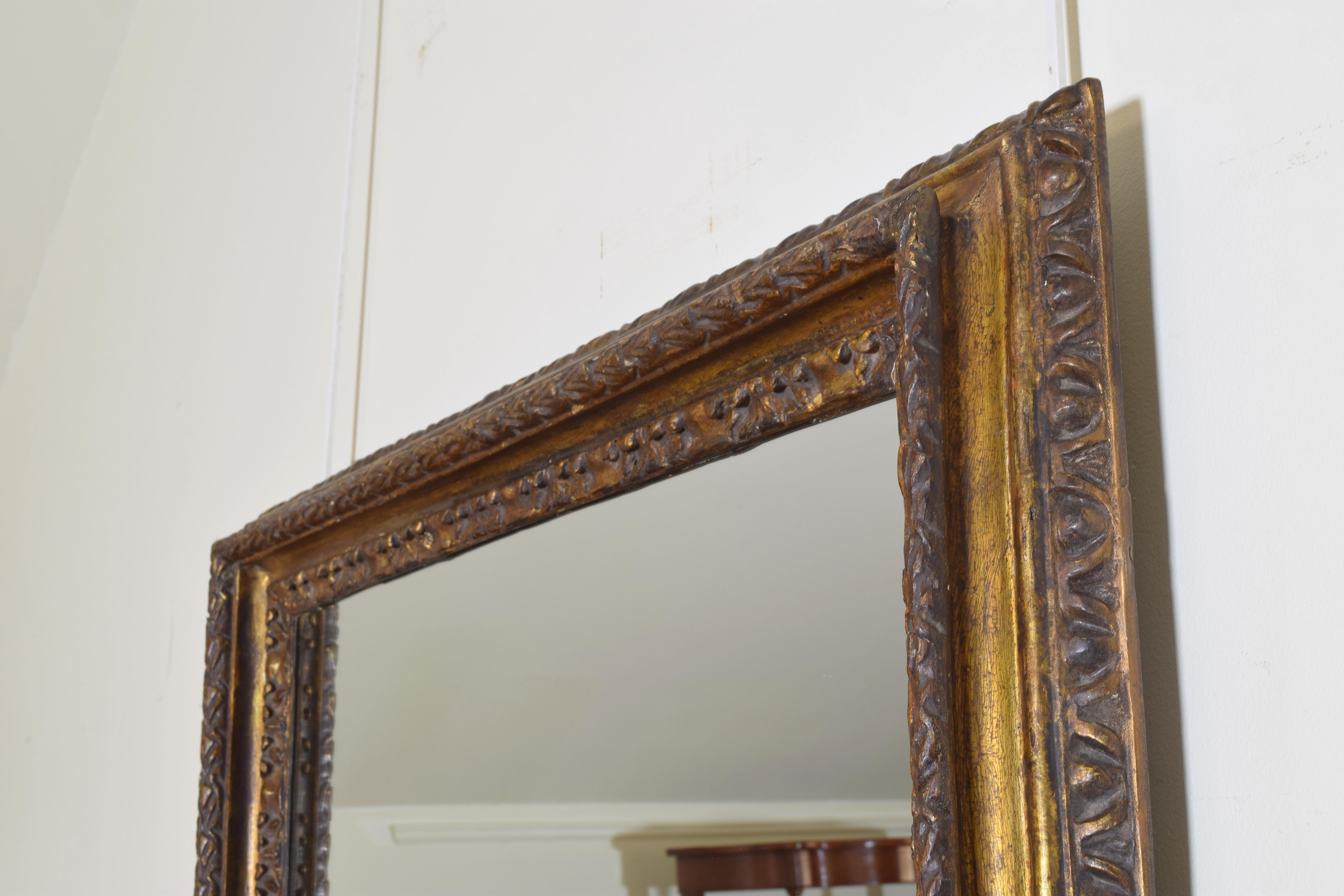 Hand-Carved Italian Carved Giltwood Wall Mirror from the Early 18th Century