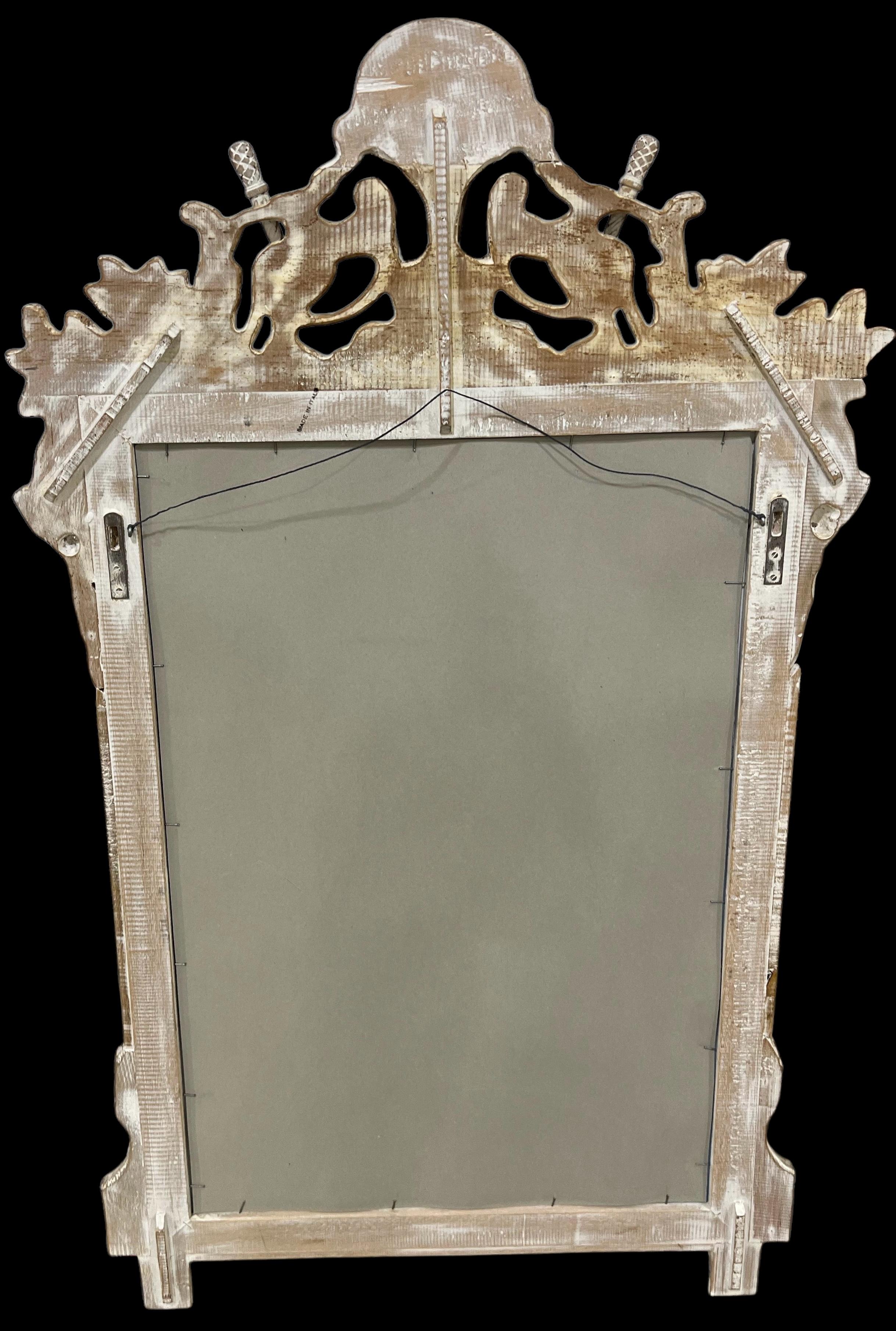 20th Century Italian Carved Giltwood & Whitewashed French Empire Style Balloon Wall Mirror For Sale