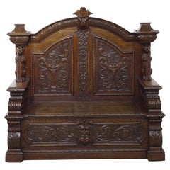 Panca da sala italiana intagliata Settle Renaissance Oak