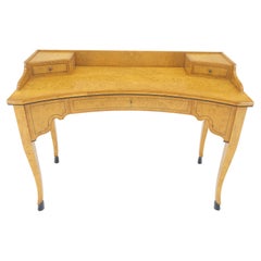 Italian Carved Hoof Feet Light Blond Burl Wood One Drawer Desk Gallery Inlaid