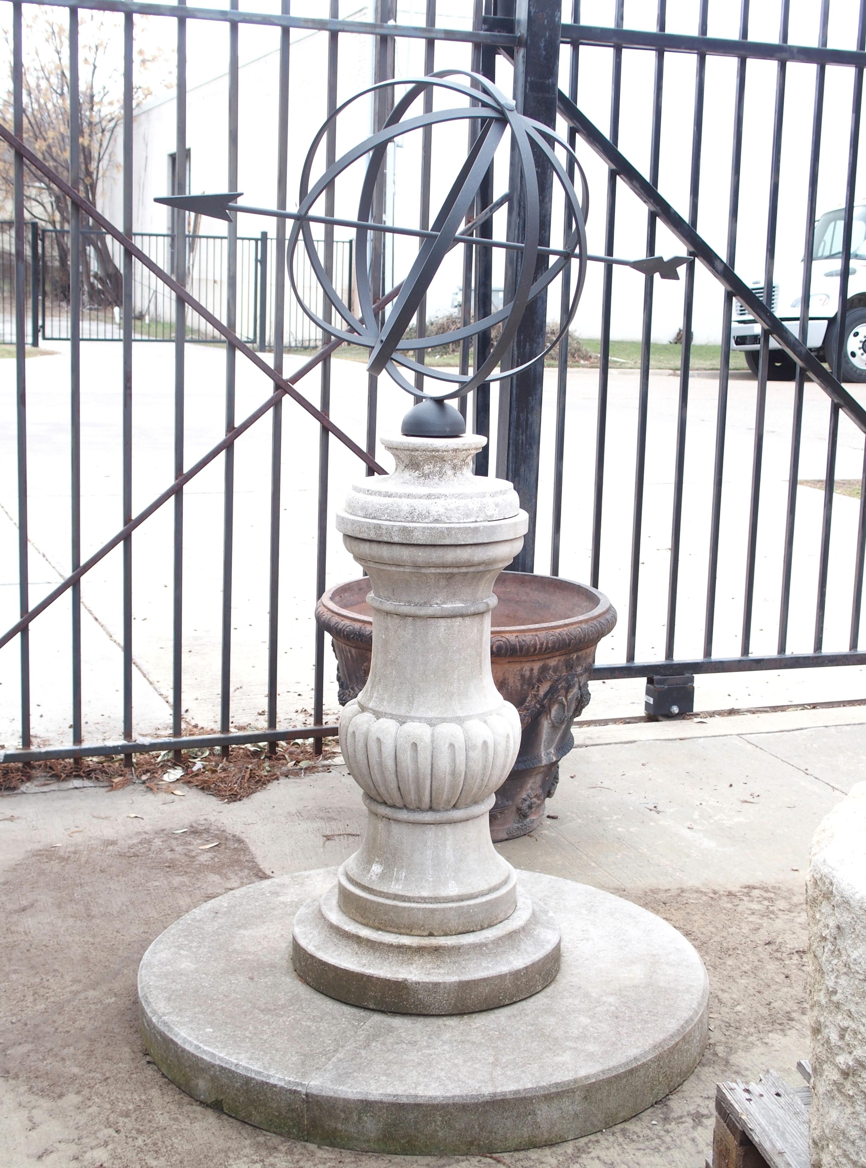 Italian Carved Limestone Baluster Form Armillary Sundial with Circular Plinth For Sale 8