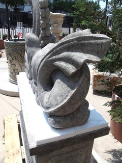 Italian Carved Limestone Sculpture of a Seahorse on Pedestal