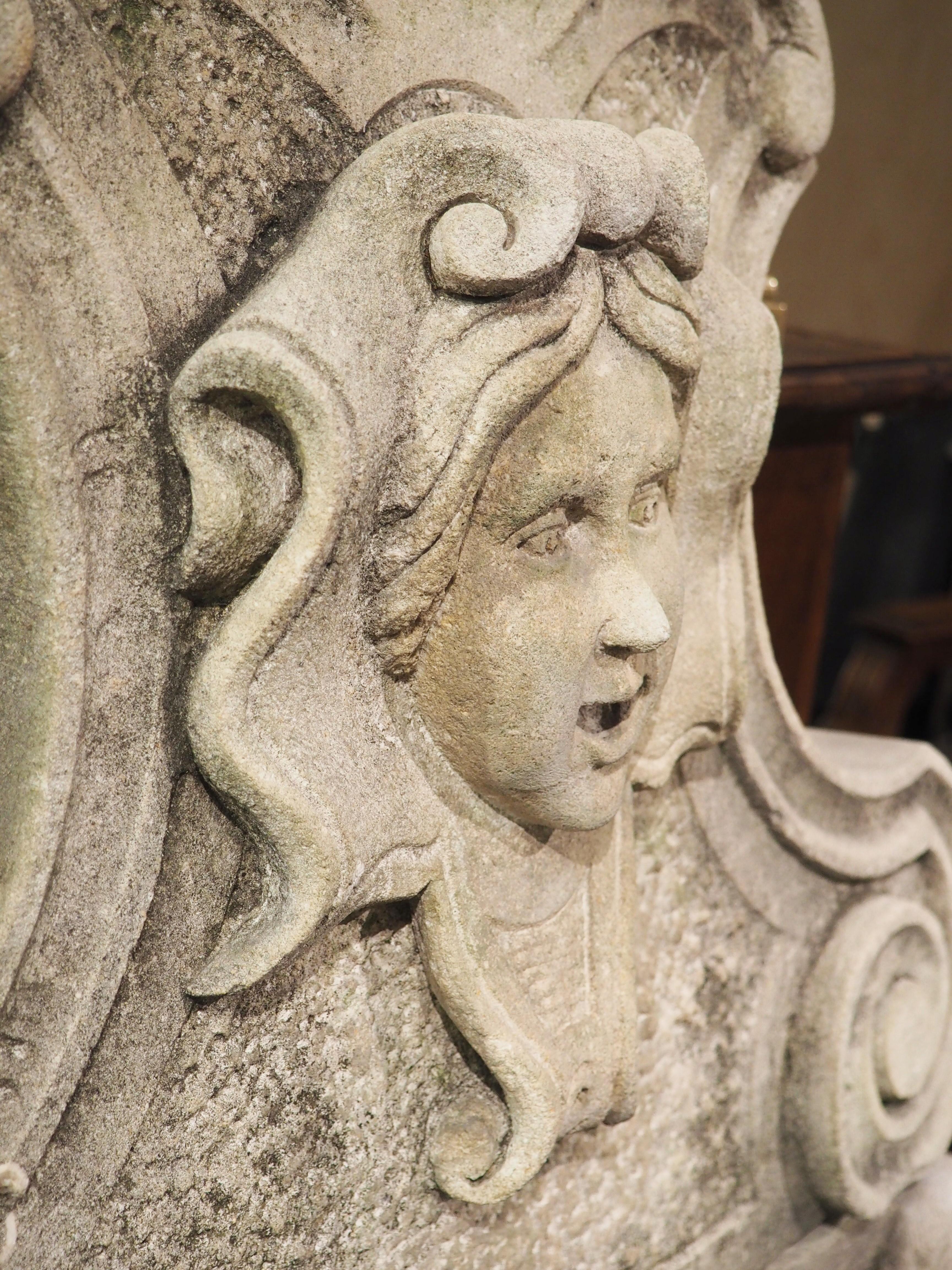 Italian Carved Limestone Wall Fountain with Mascaron Spout 3