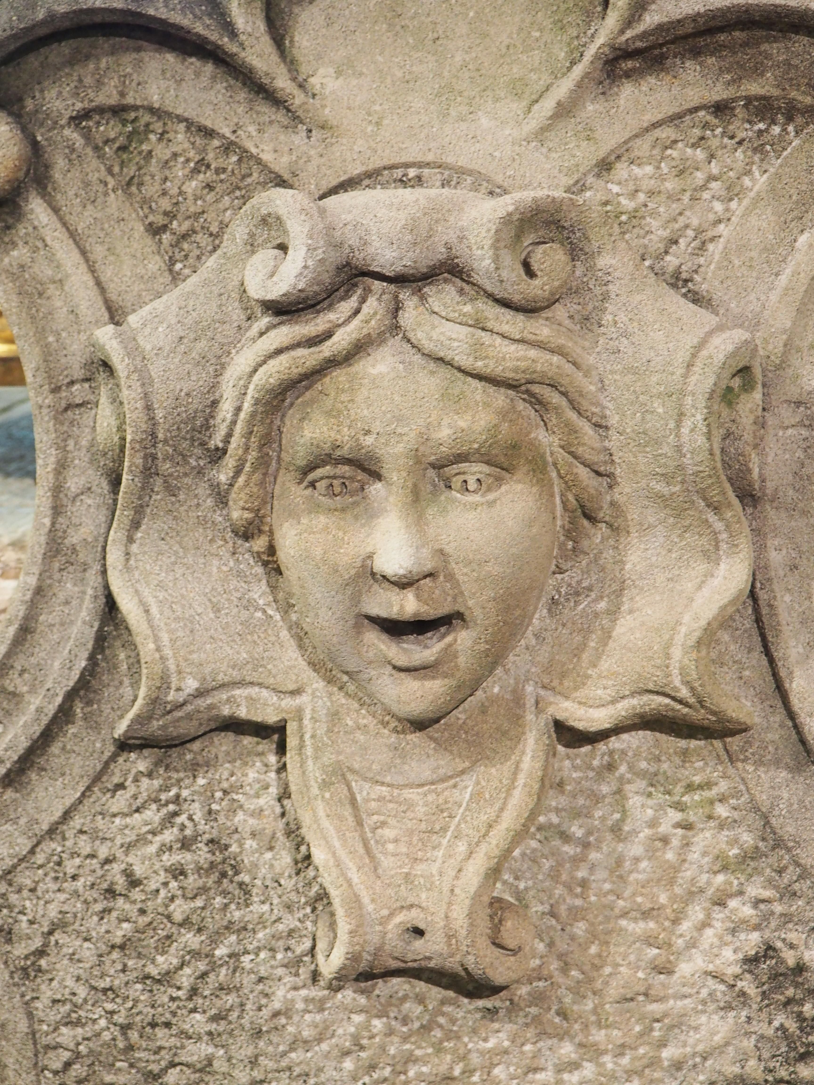Italian Carved Limestone Wall Fountain with Mascaron Spout 5