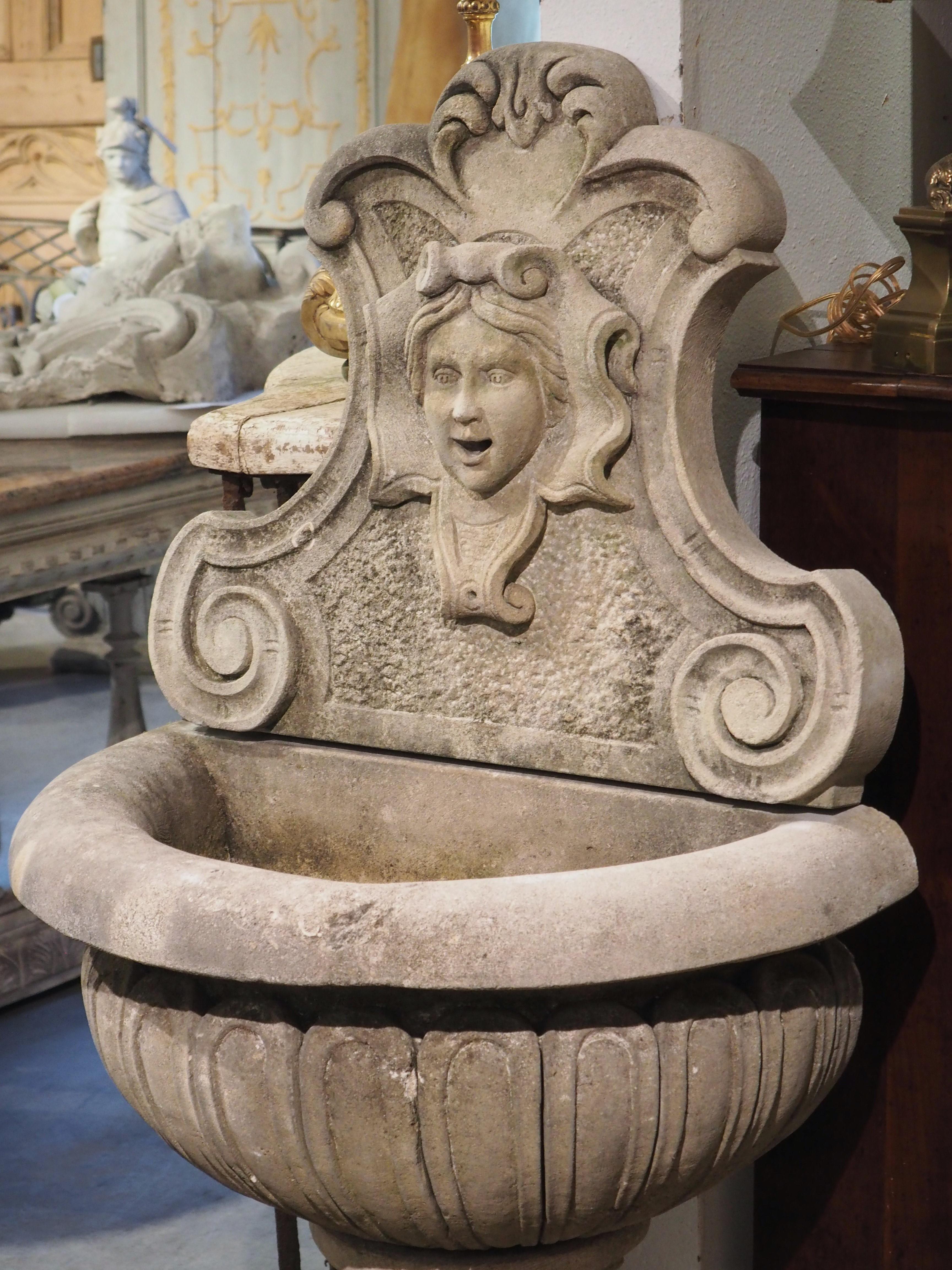 Italian Carved Limestone Wall Fountain with Mascaron Spout 8