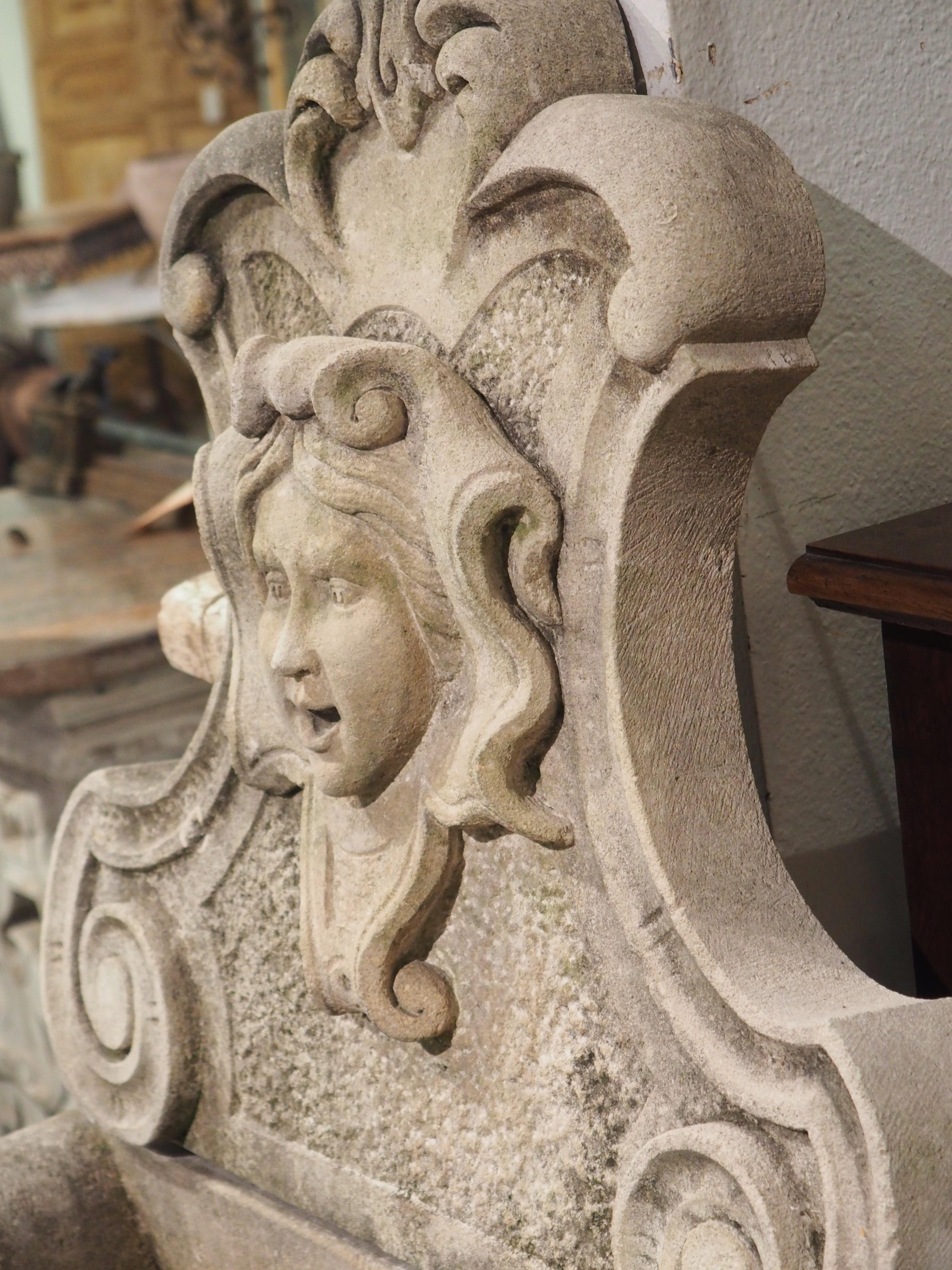 Baroque Italian Carved Limestone Wall Fountain with Mascaron Spout