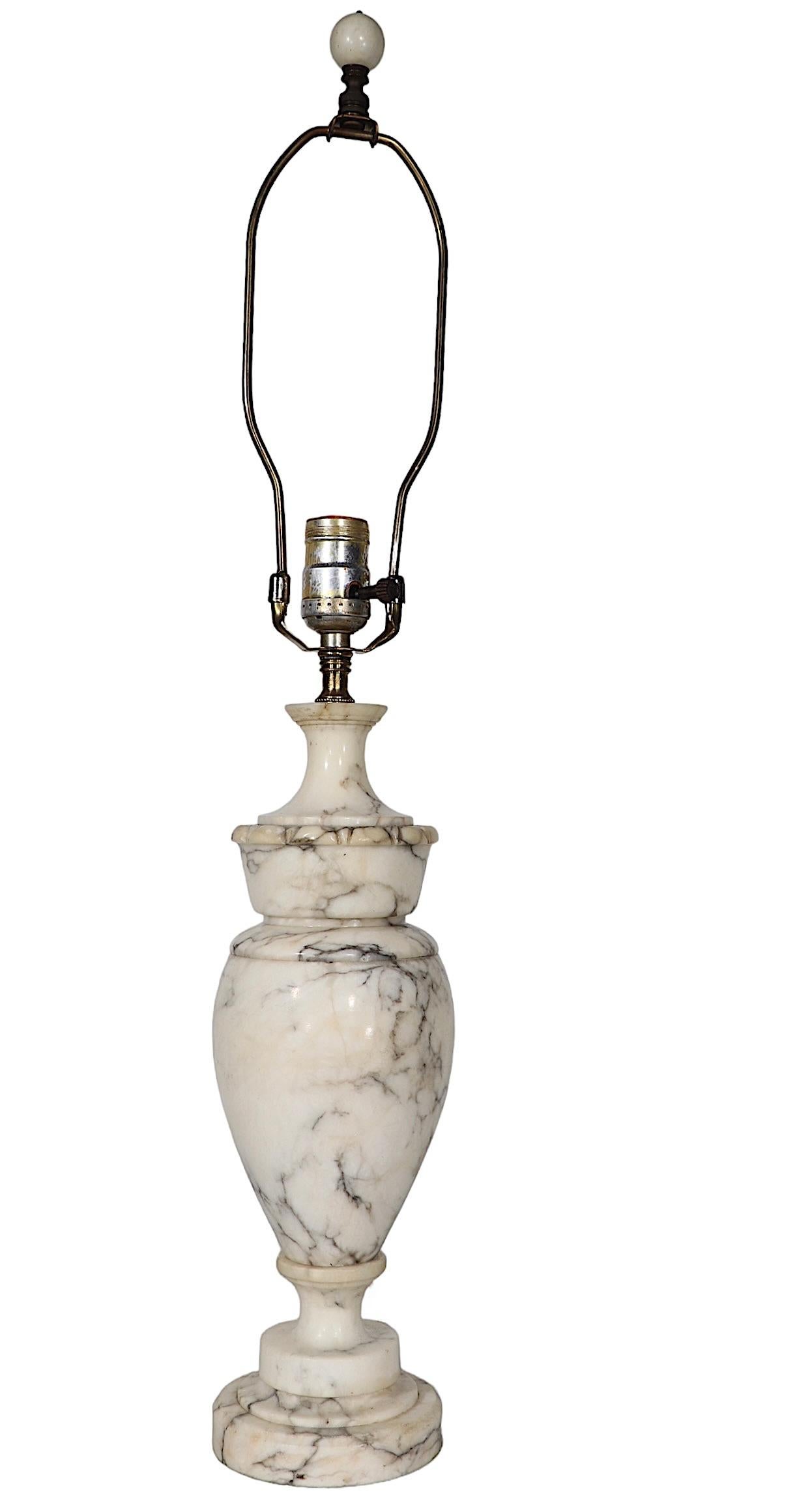 Italian Carved Marble Alabaster Classical Style Table Lamp  In Good Condition For Sale In New York, NY