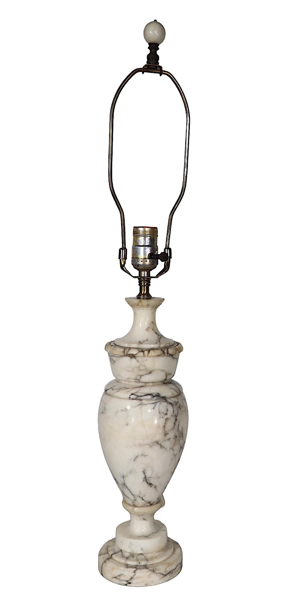 20th Century Italian Carved Marble Alabaster Classical Style Table Lamp  For Sale