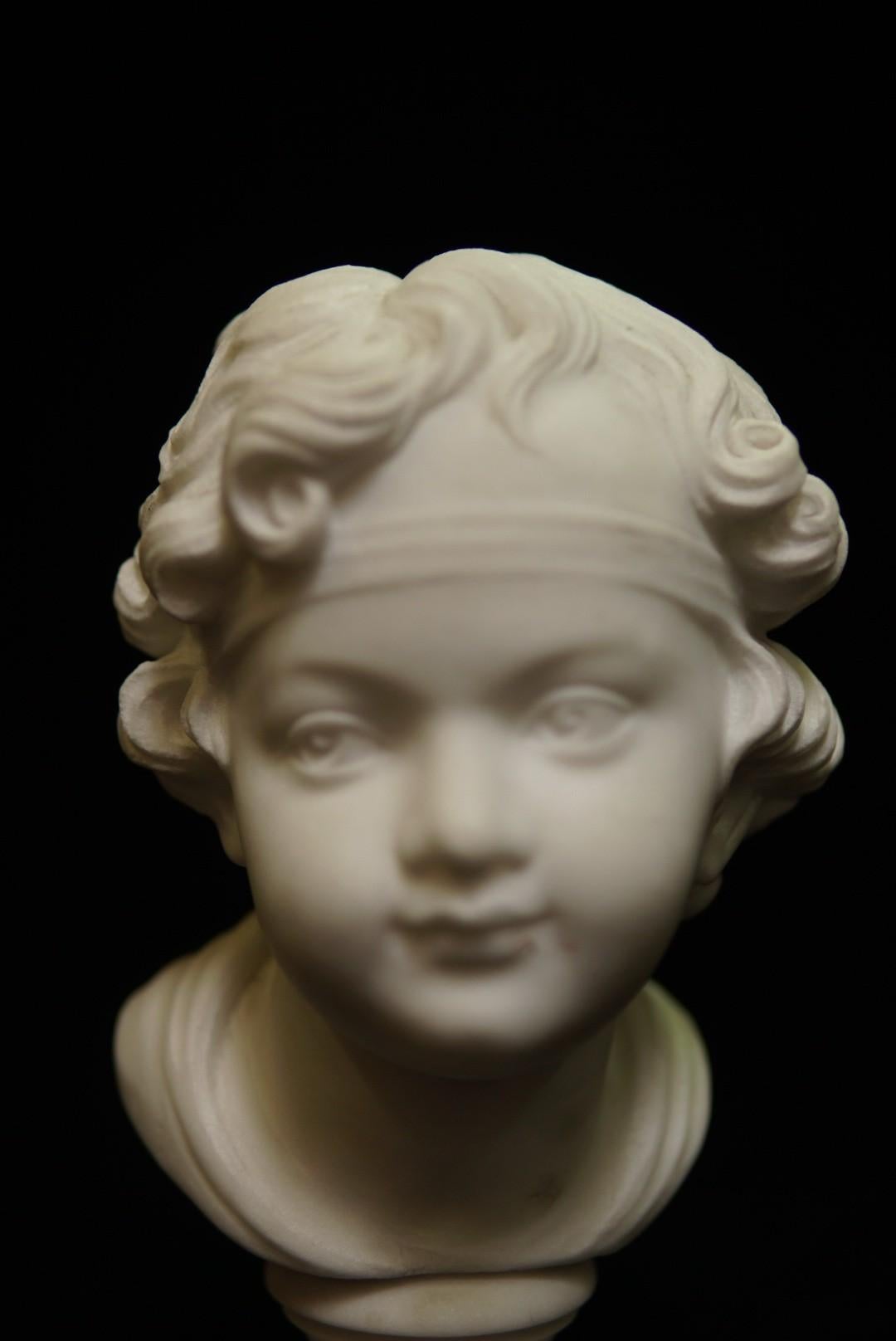 Italian Carved Marble Bust of a Girl, 19th Century 4