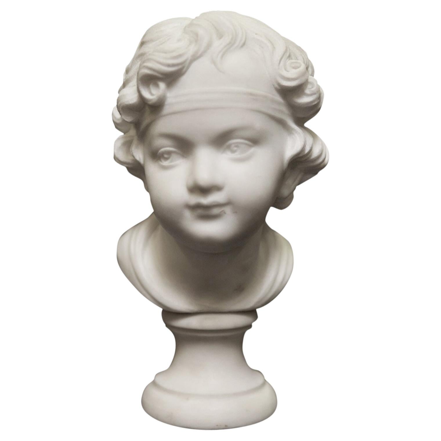 Italian Carved Marble Bust of a Girl, 19th Century
