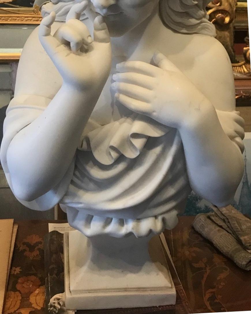 20th Century Italian Carved Marble Bust of a Girl