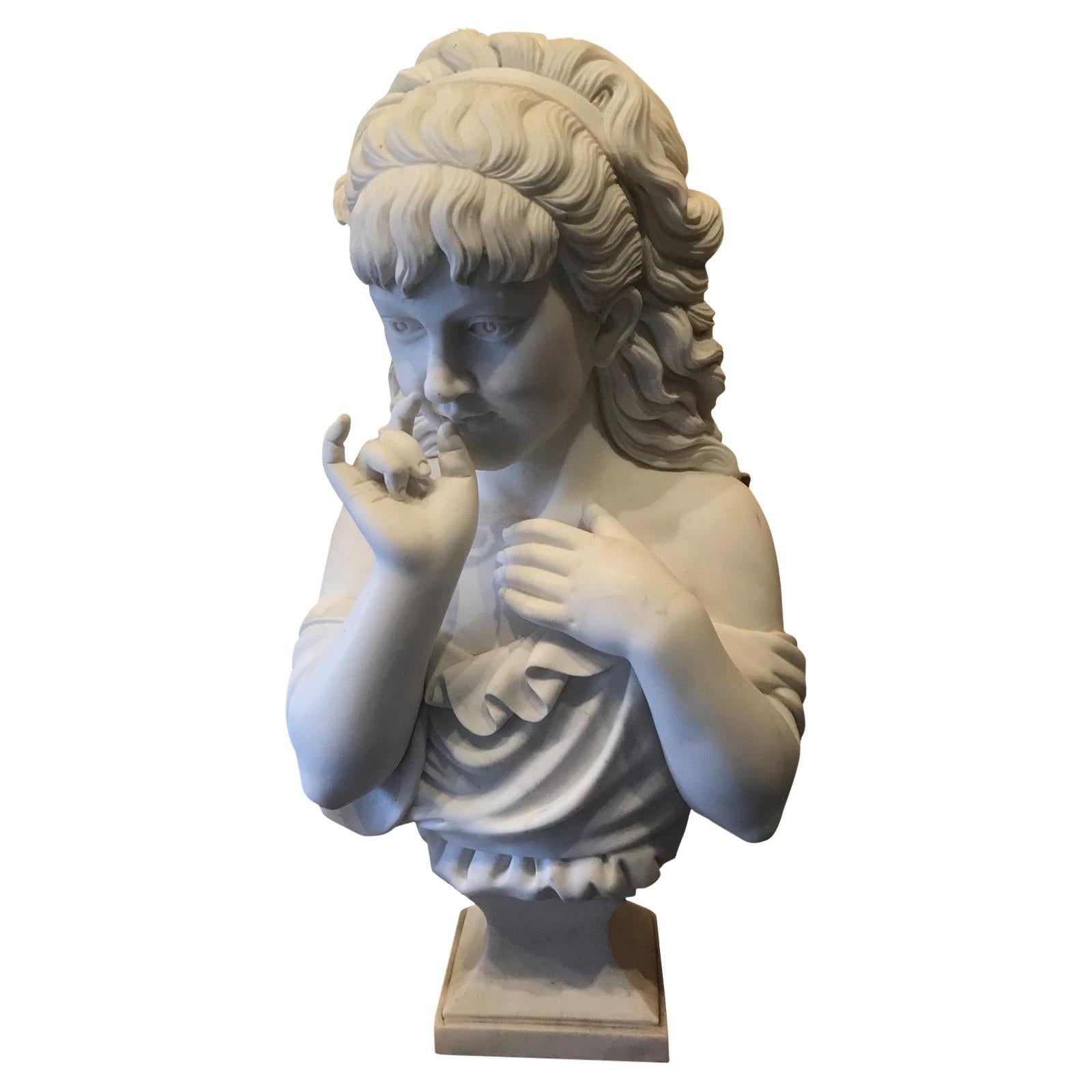 Italian Carved Marble Bust of a Girl