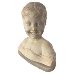 Italian Carved Marble Bust of a Smiling Child, Mid-20th Century