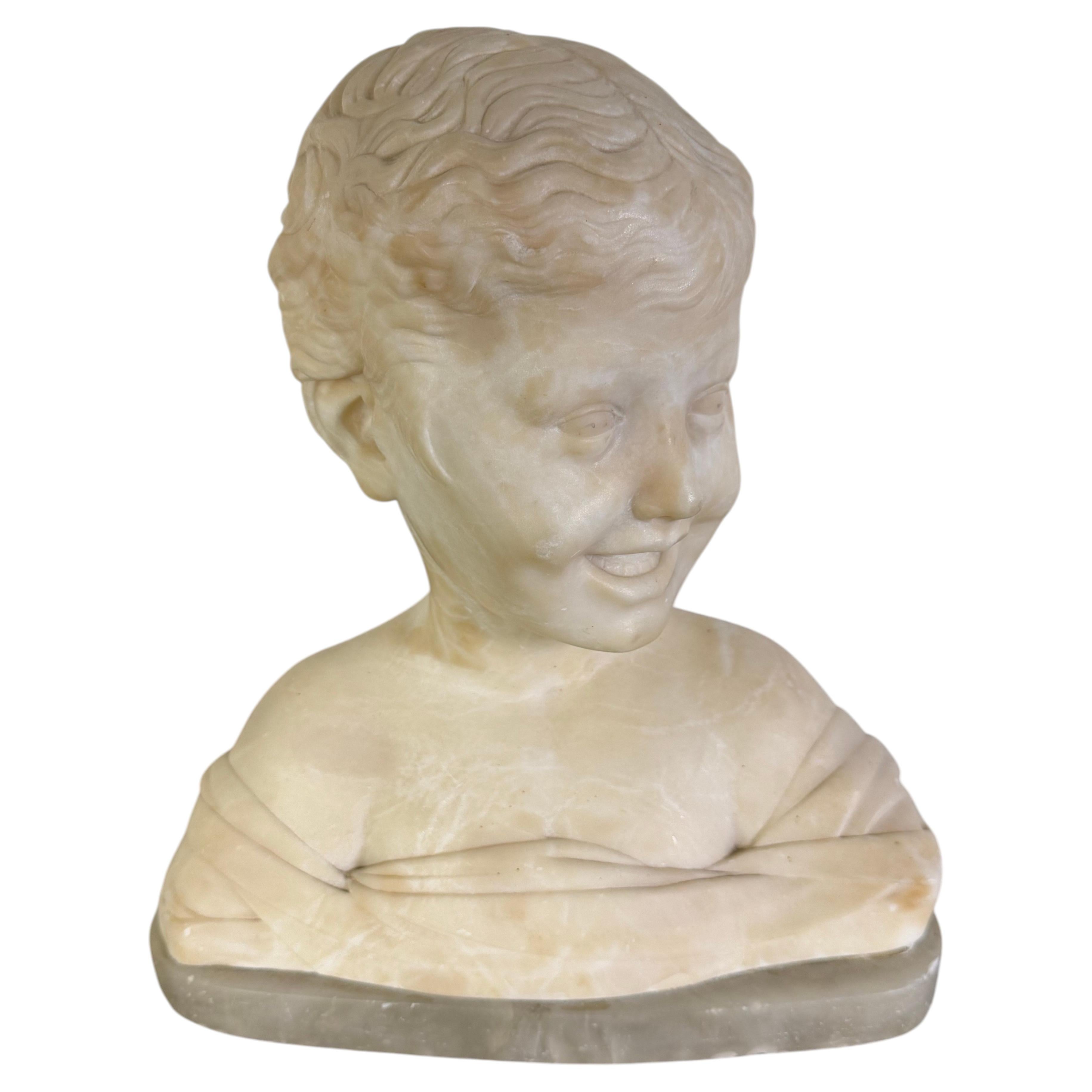 Italian Carved Marble Bust of a Smiling Child, Mid-20th Century