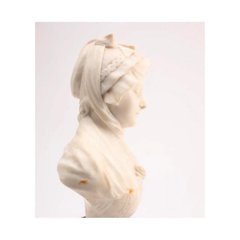 Hand-Carved Italian Carved Marble Bust of Girl, 19th Century For Sale