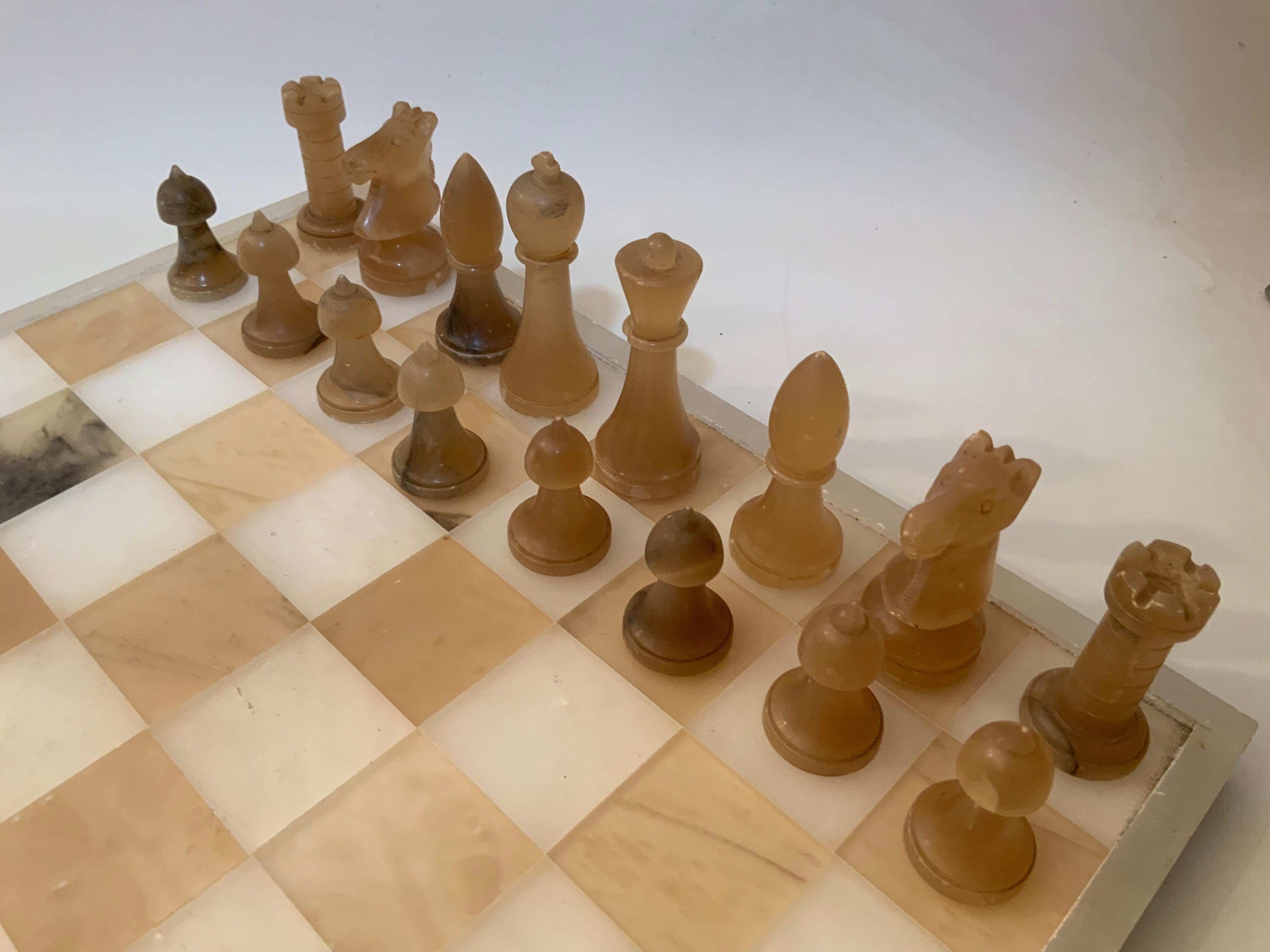 Italian Carved Marble Chess Set In Fair Condition In Garnerville, NY