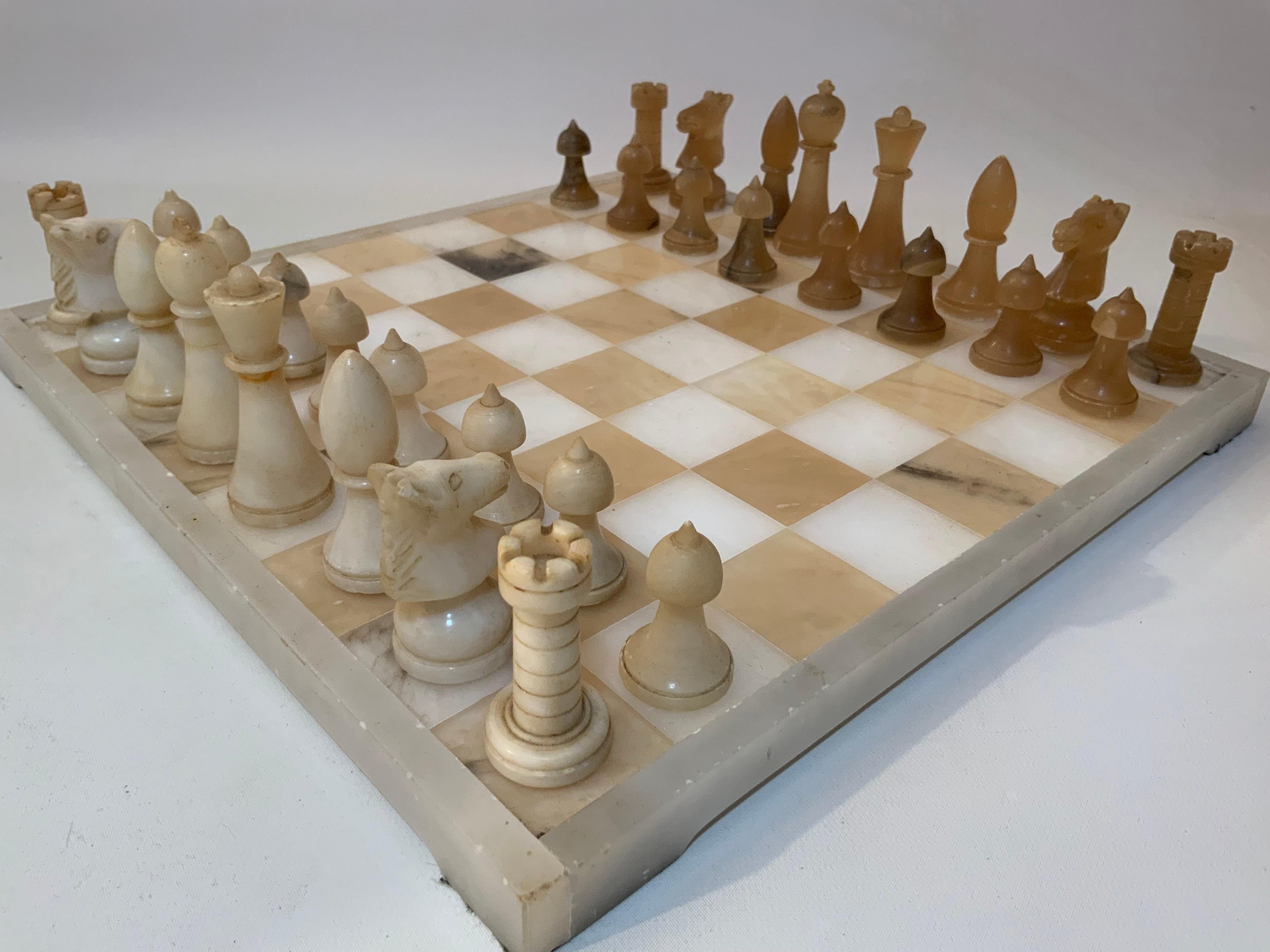 Mid-20th Century Italian Carved Marble Chess Set