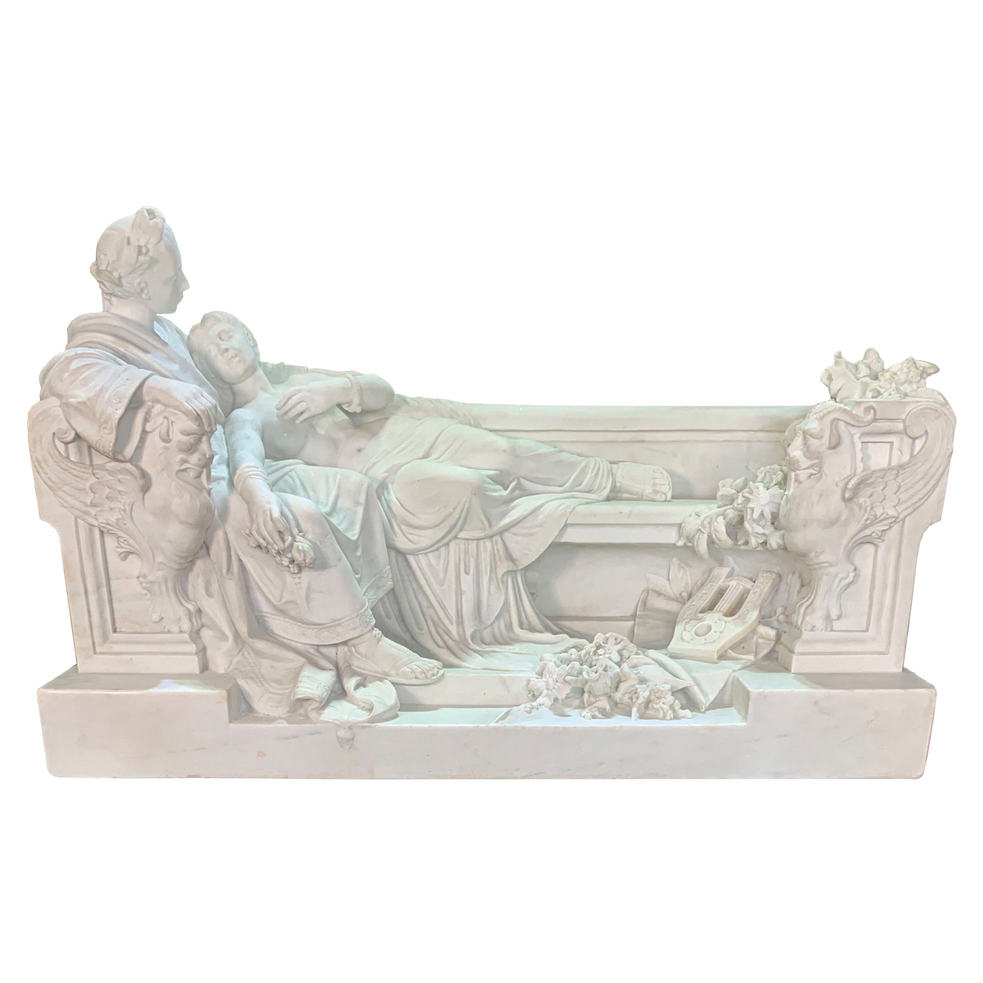 Groupe italien en marbre sculpté représentant un Caesar romain et un Romain  Son amoureux de Battelli en vente