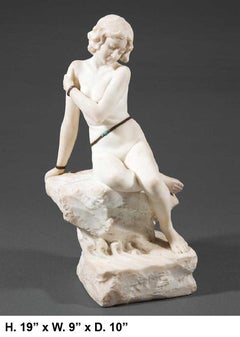Italian Carved Marble Jeweled Nude Woman, 19th Century